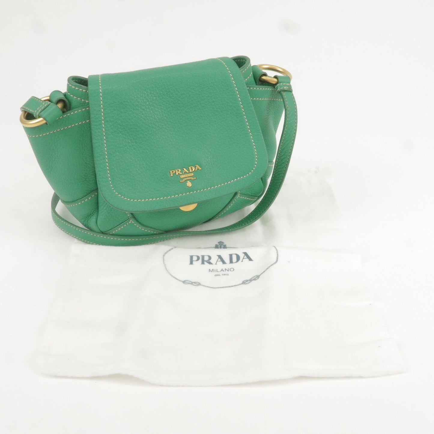 PRADA Logo Leather Shoulder Bag Crossbody Bag Green