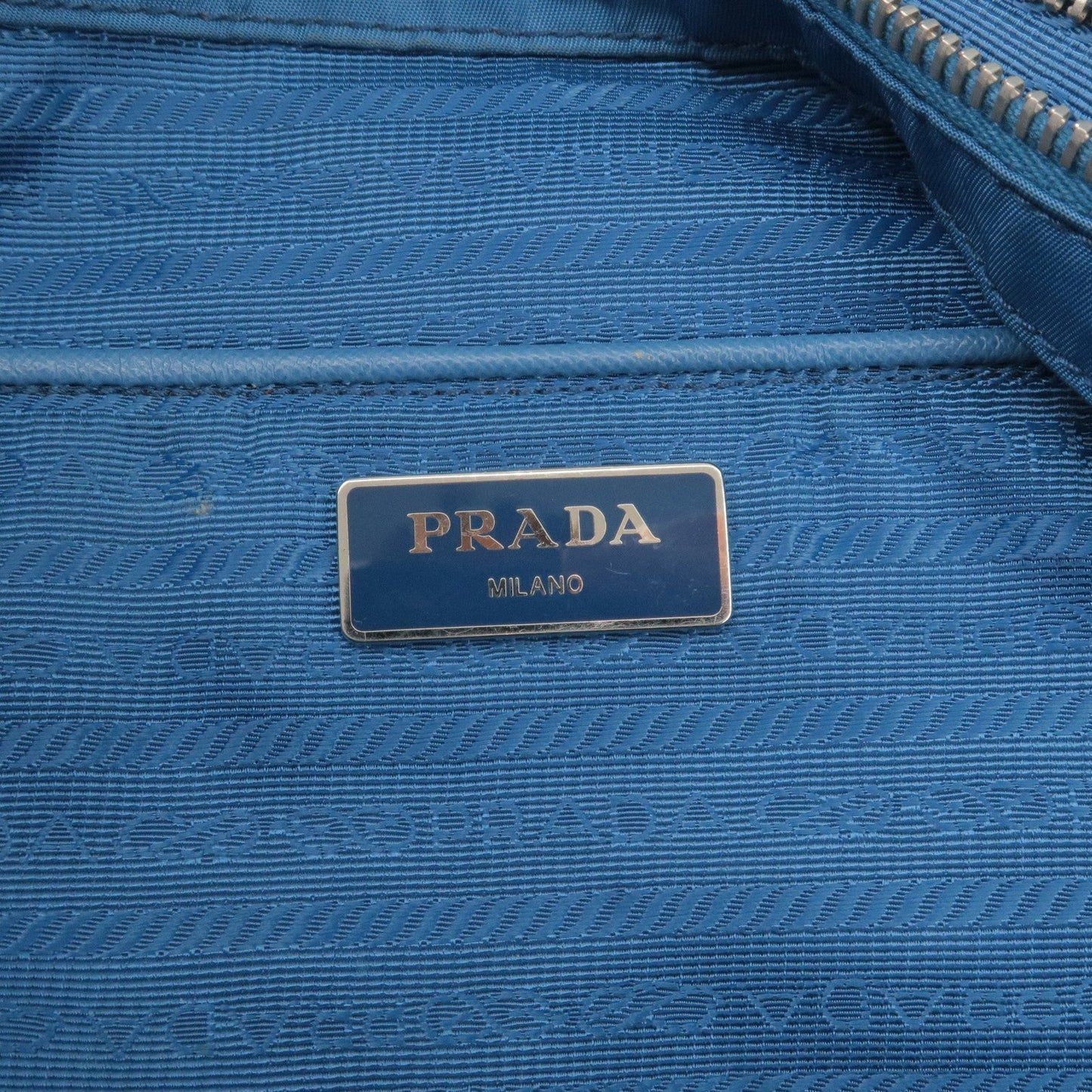 PRADA Logo Nylon Leather Tote Bag Hand Bag Blue