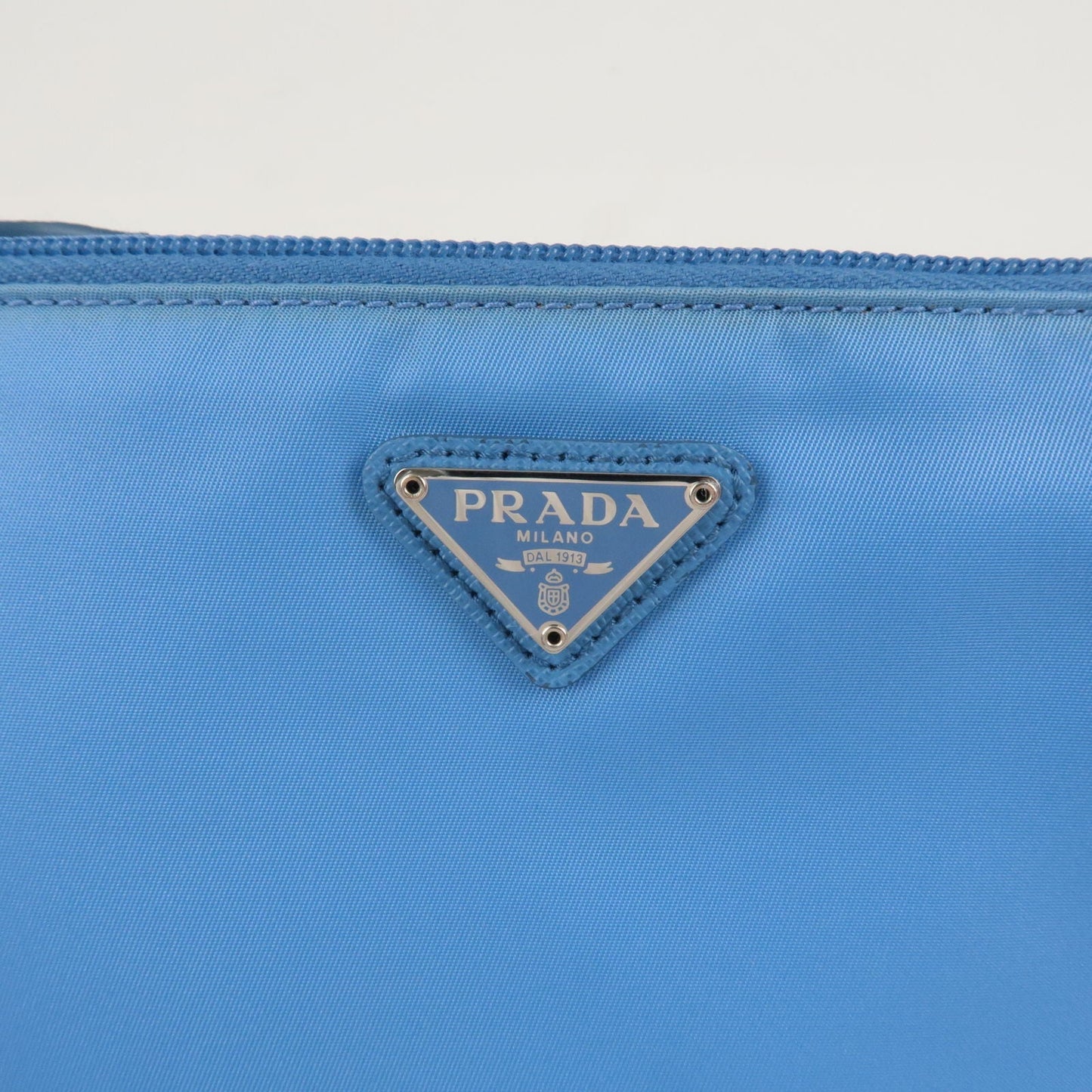 PRADA Logo Nylon Leather Hand Bag Shoulder Bag Light Blue 1NI545