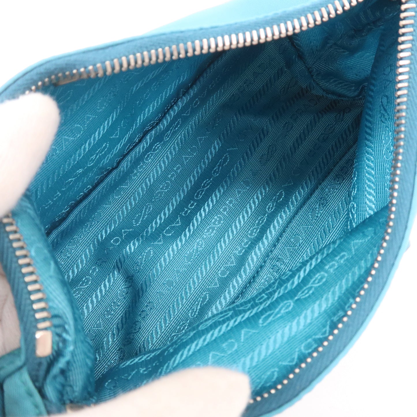 PRADA Nylon Leather Shoulder Bag Pouch Turquoise blue 1N1413