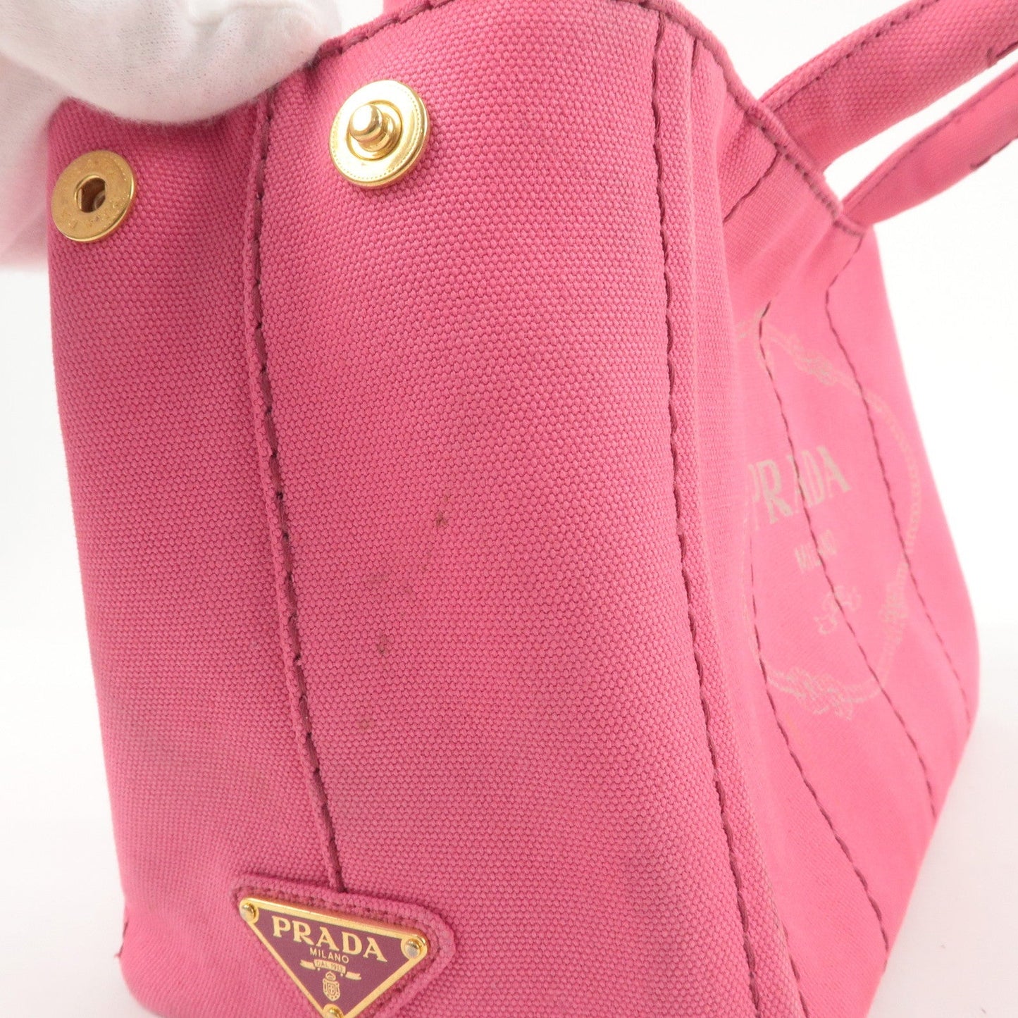 PRADA Logo Canapa Mini Canvas 2Way Tote Bag Pink 1BG439