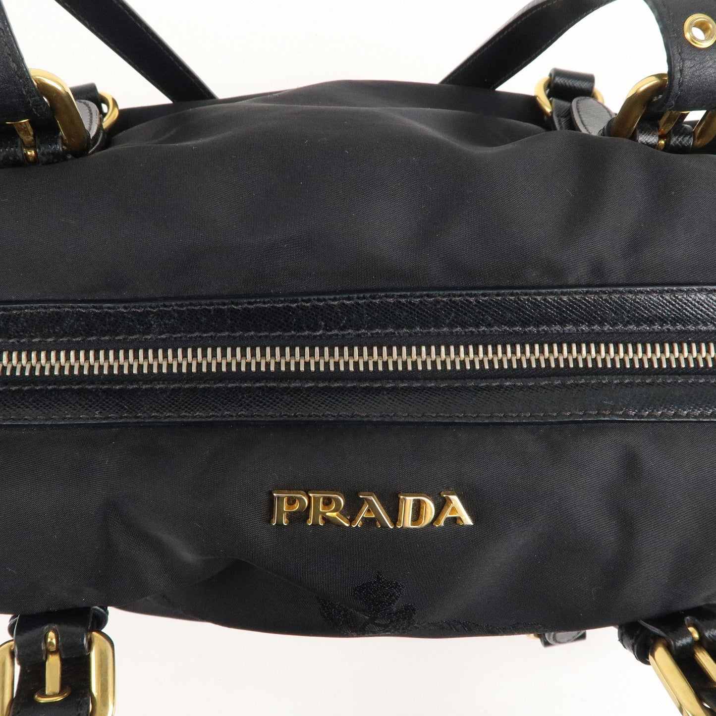 PRADA Nylon Leather Shoulder Bag Black