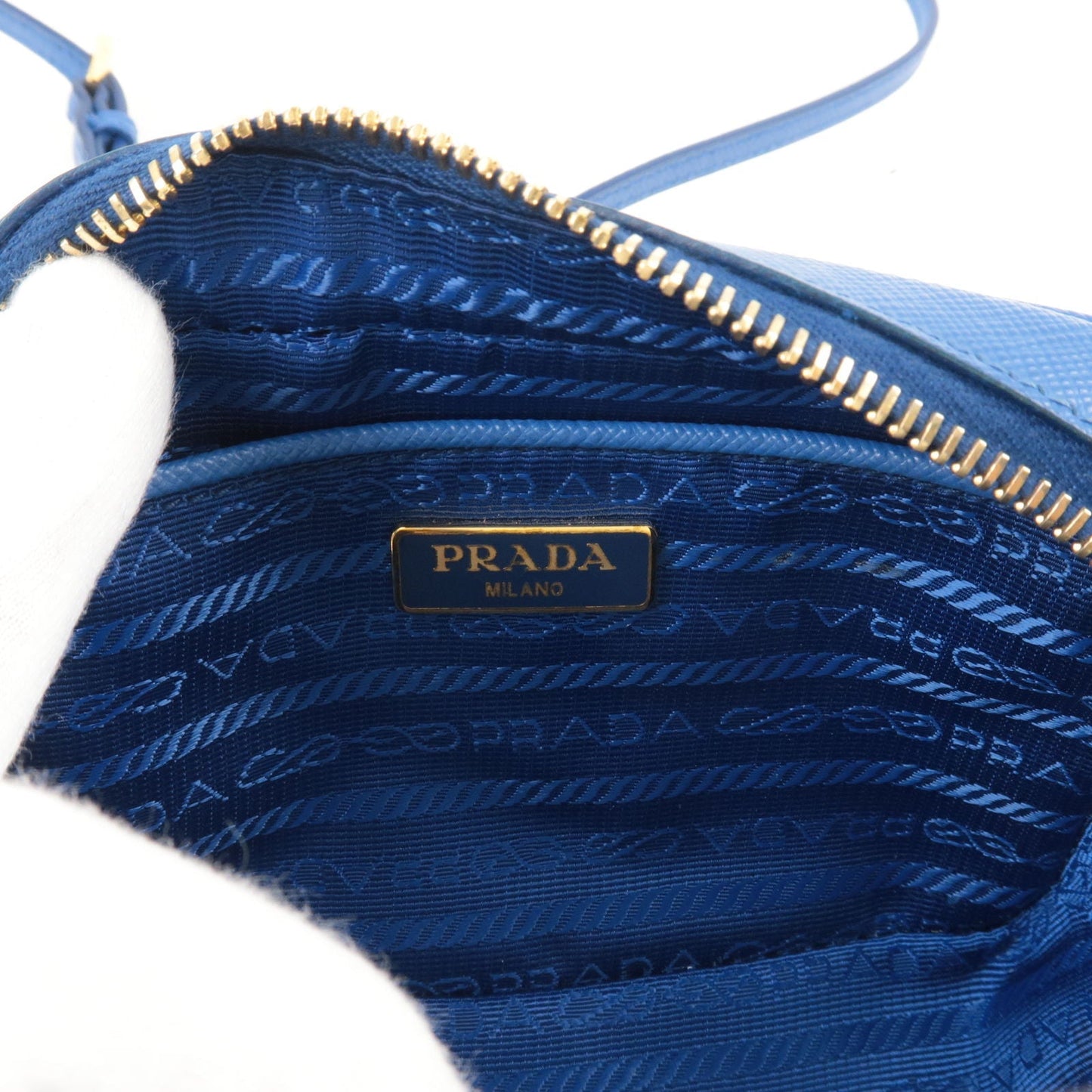 PRADA Logo Leather Shoulder Bag Mini Bag Blue 1N1674