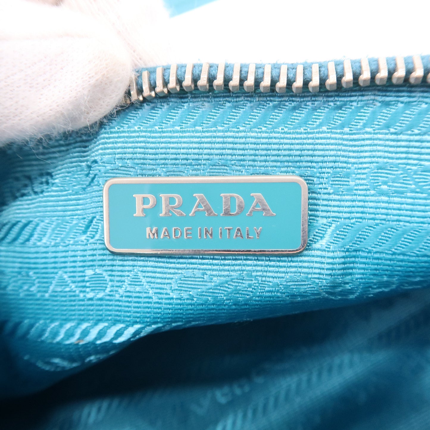 PRADA Nylon Leather Shoulder Bag Pouch Turquoise blue 1N1413