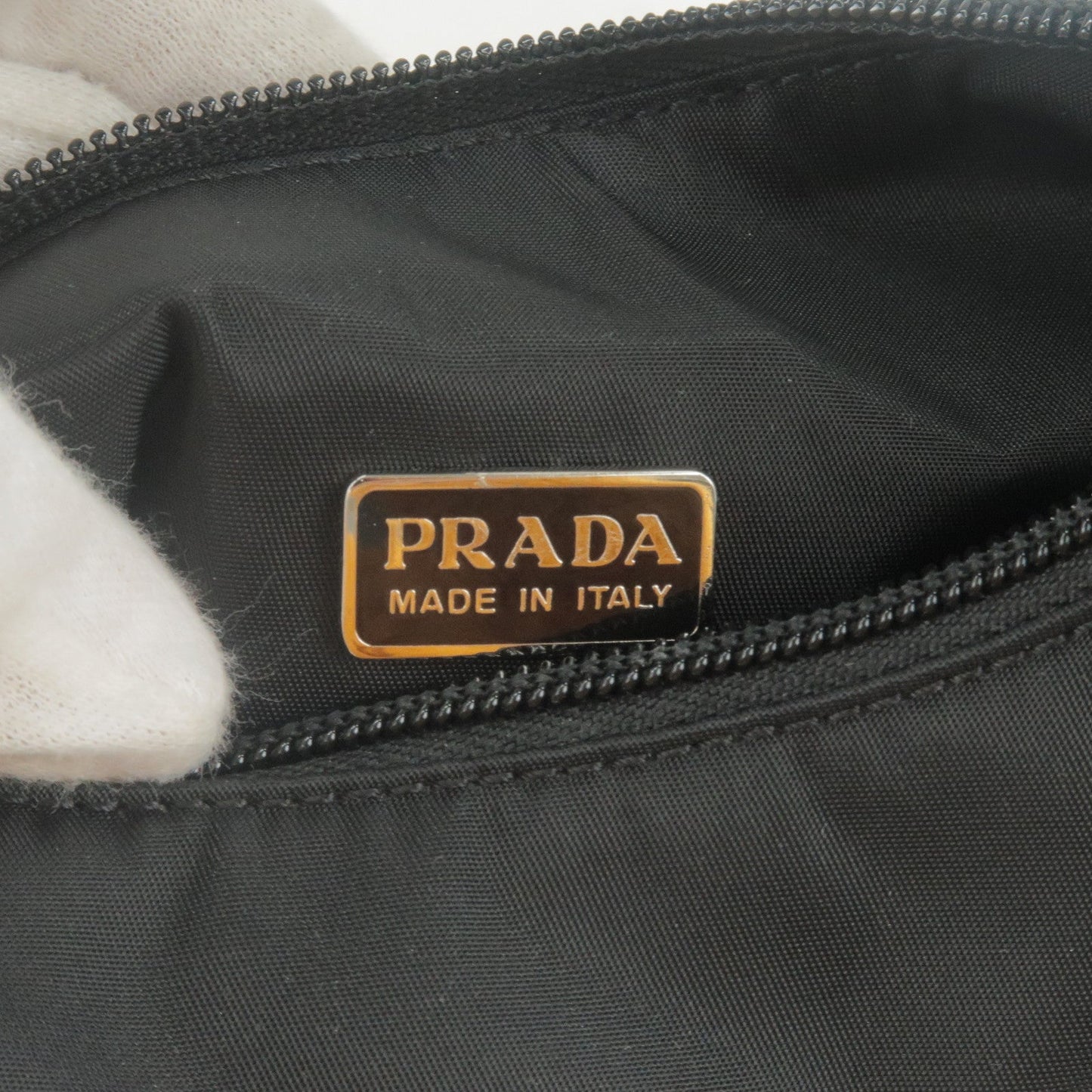 PRADA Logo Nylon Pouch Mini Hand Bag Purse NERO Black MV519