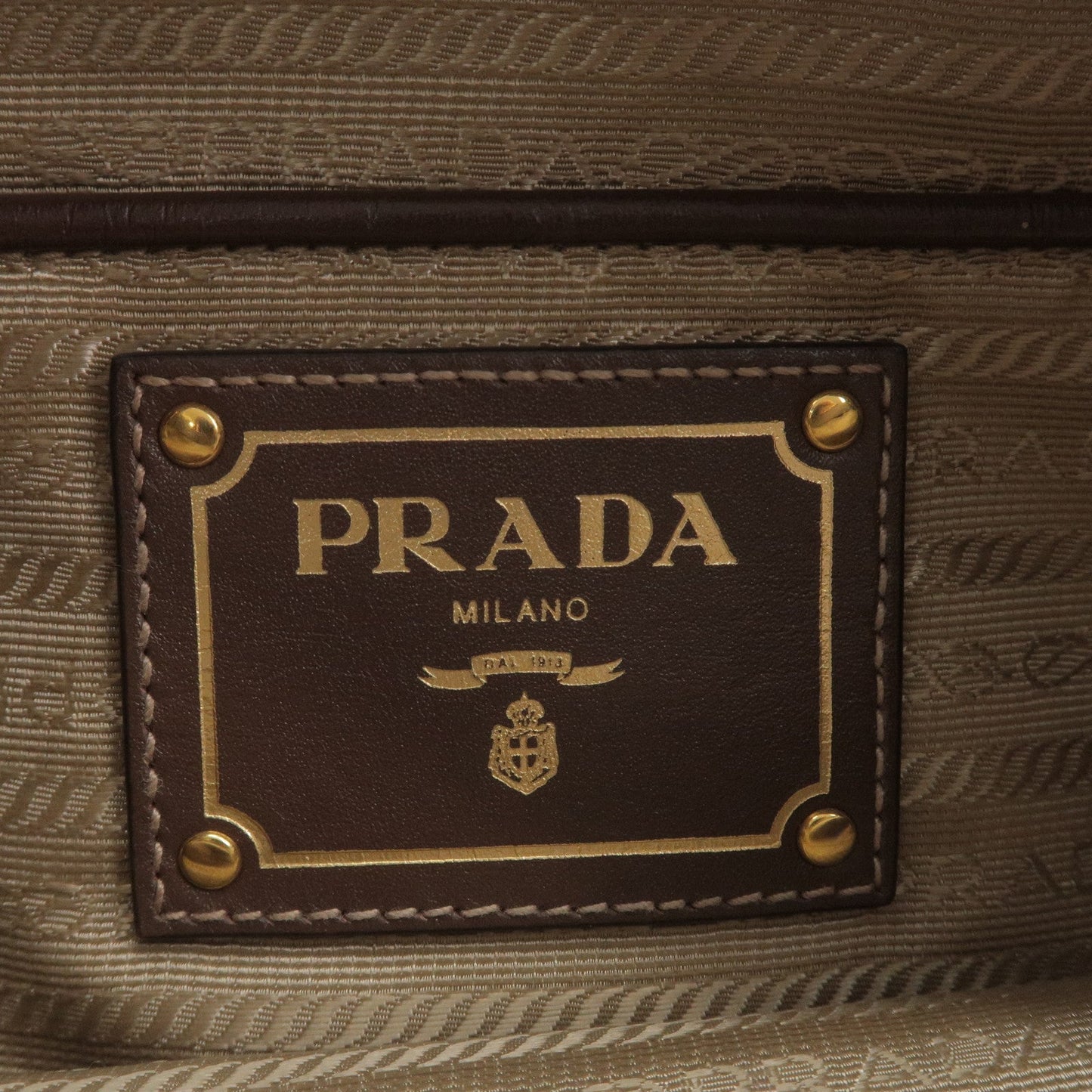 PRADA Logo Jacquard Leather Shoulder Bag Beige Brown BT867A