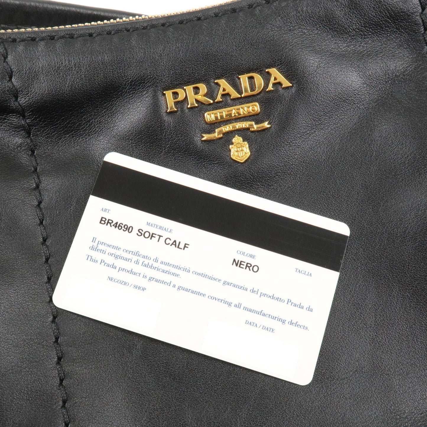 PRADA Soft Calf Leather Shoulder Bag Black BR4690