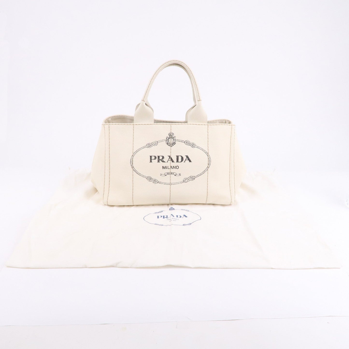 PRADA Canapa Canvas Tote Bag Hand Bag Ivory BN1877