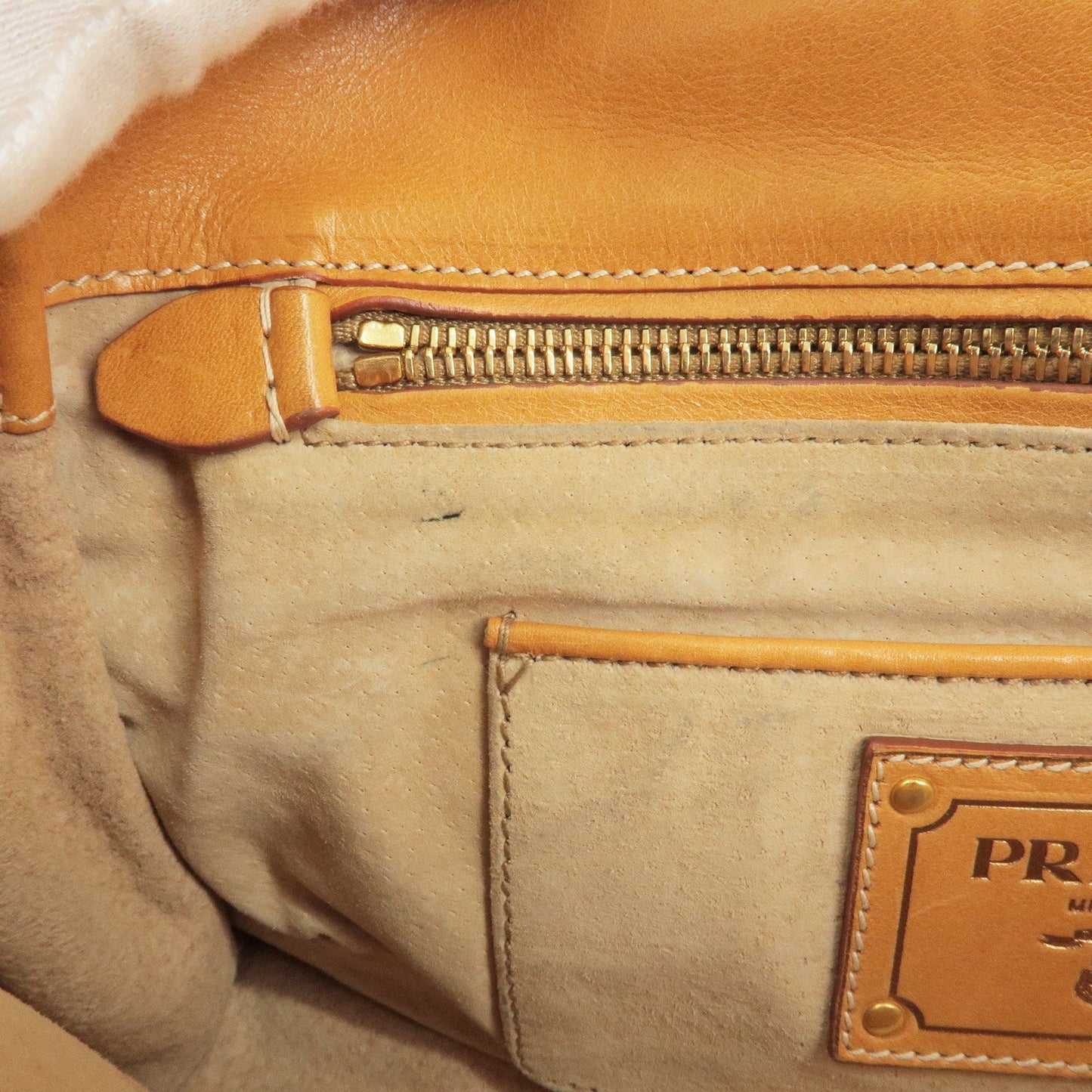 PRADA Logo Canvas Leather Shoulder Bag Hand Bag Orange Black