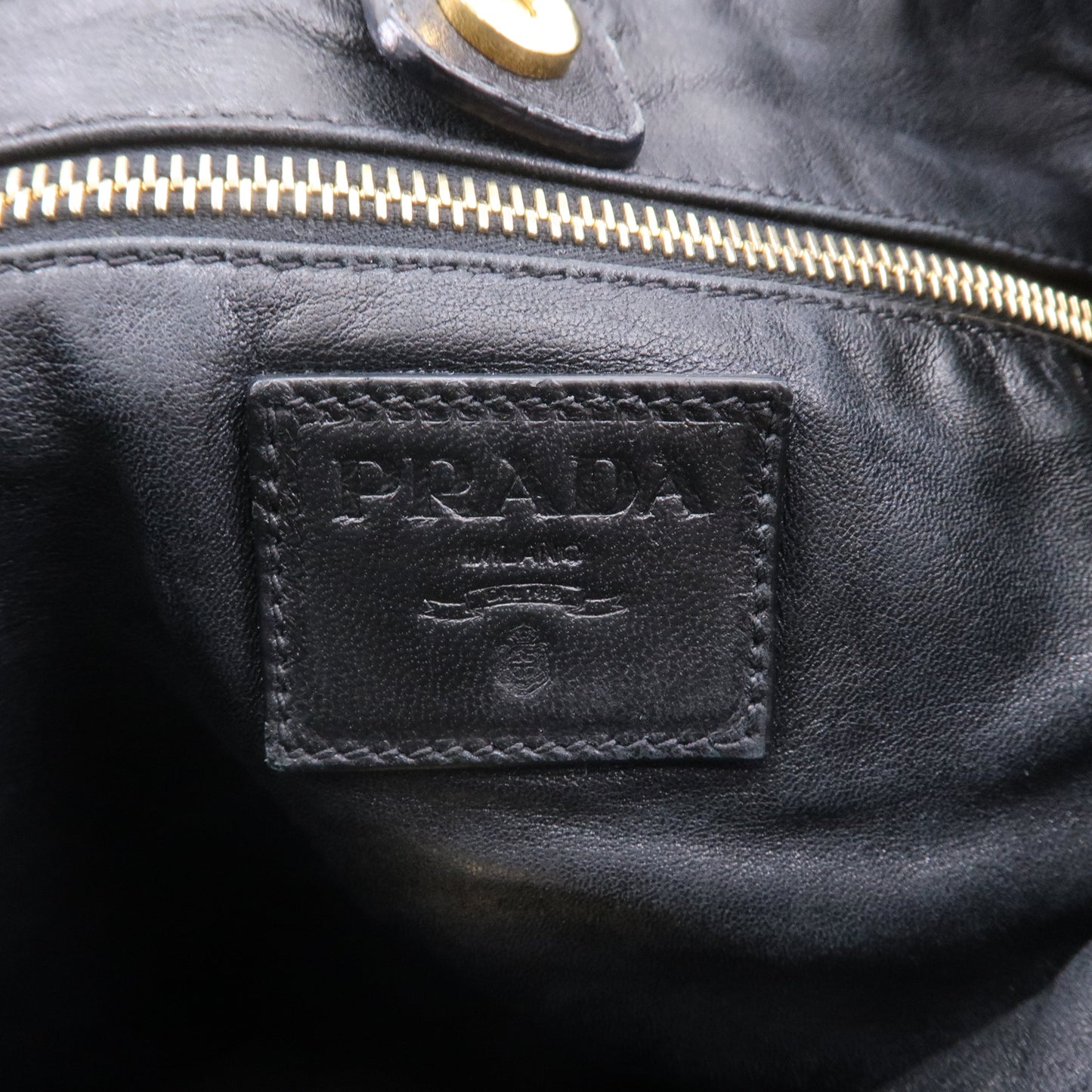 PRADA Leather Shoulder Bag Hand Bag Black