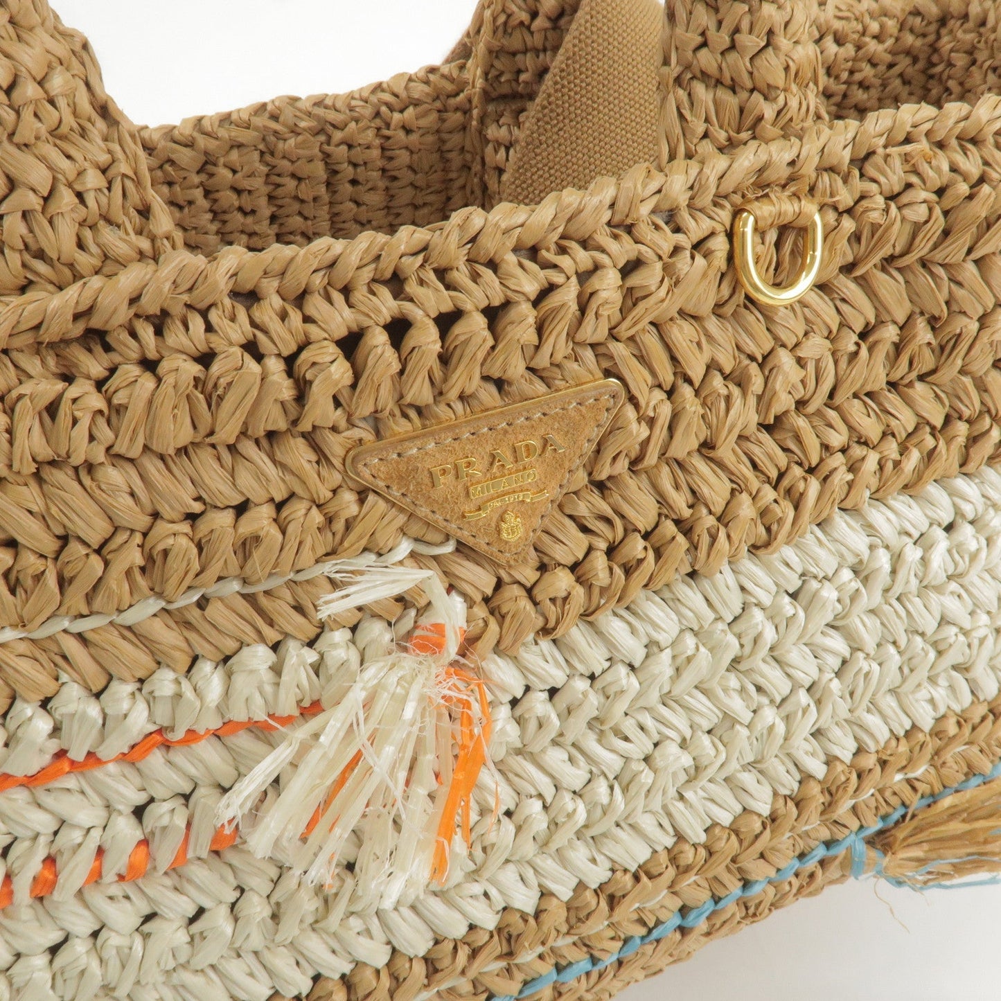 PRADA Raffia Tricot Canapa 2WAY Basket Bag Hand Bag Caramel Orange