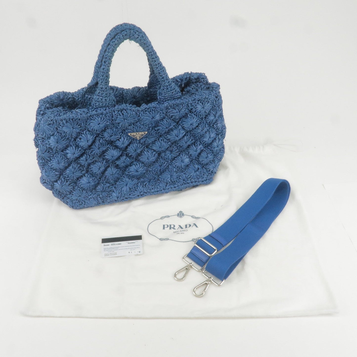 PRADA Raffia Canapa 2Way Bag Hand Bag Shoulder Bag Blue BN2888