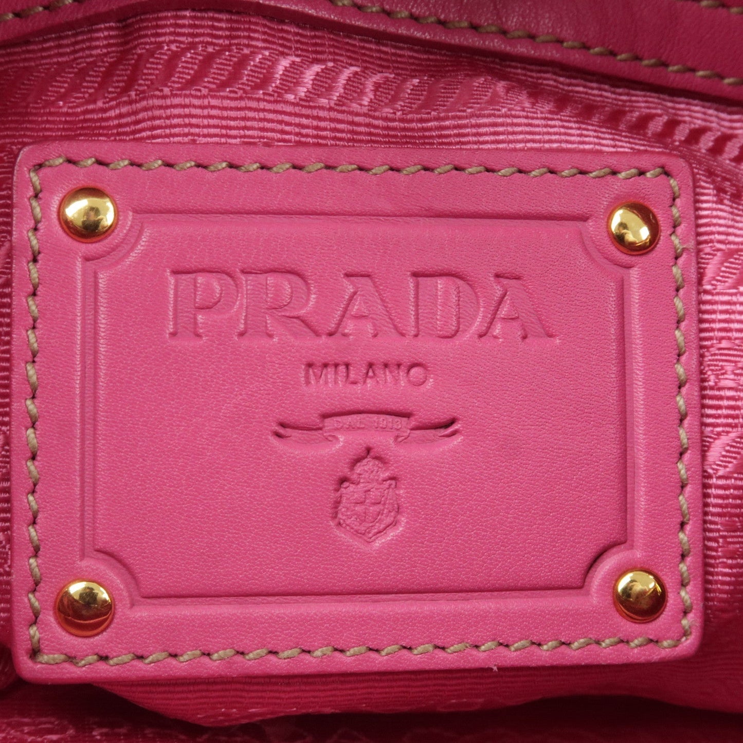 PRADA Logo Leather Shoulder Bag Pink Gold BR3795