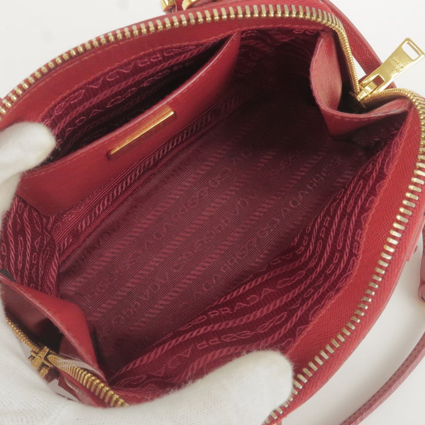 PRADA Leather Promenade Mini 2Way Bag Shoulder Bag Red BL0851