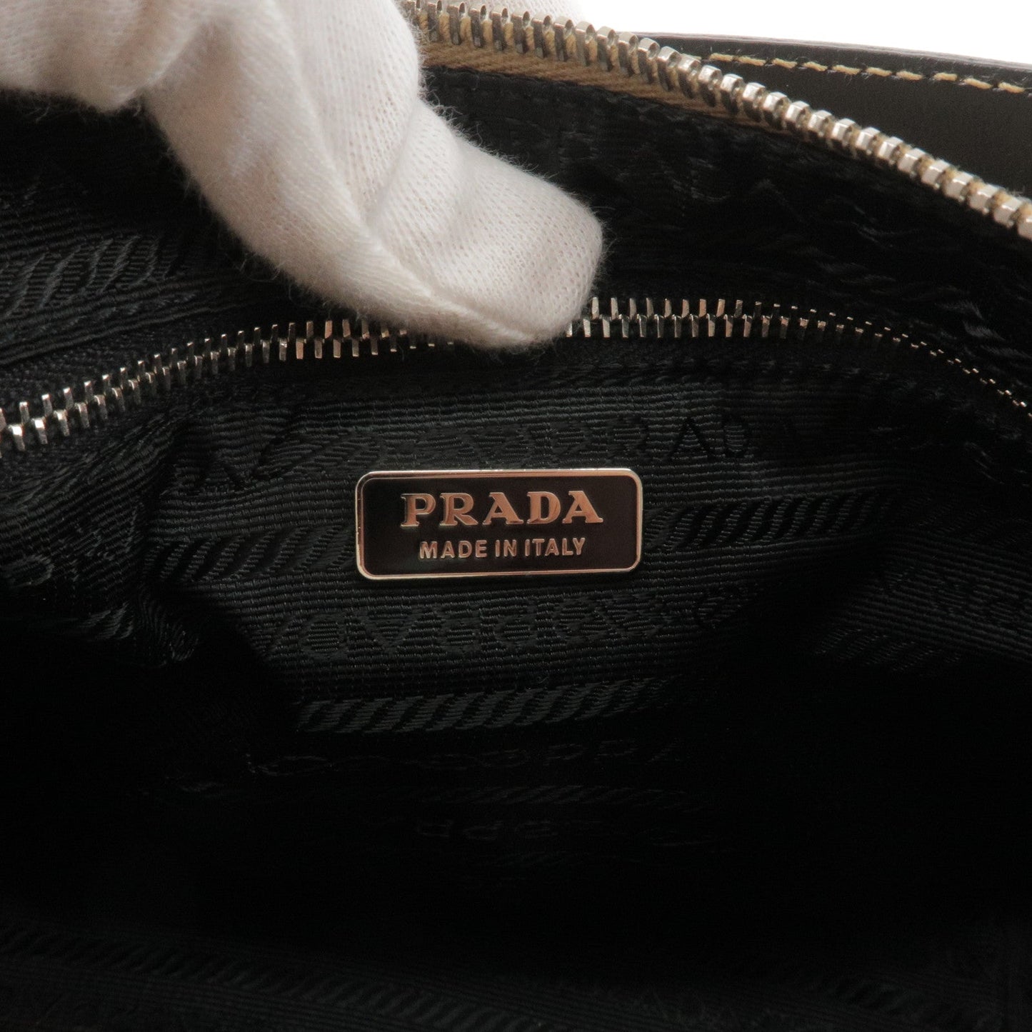 PRADA Nylon Leather Shoulder Bag Hand Bag Pouch Beige Black