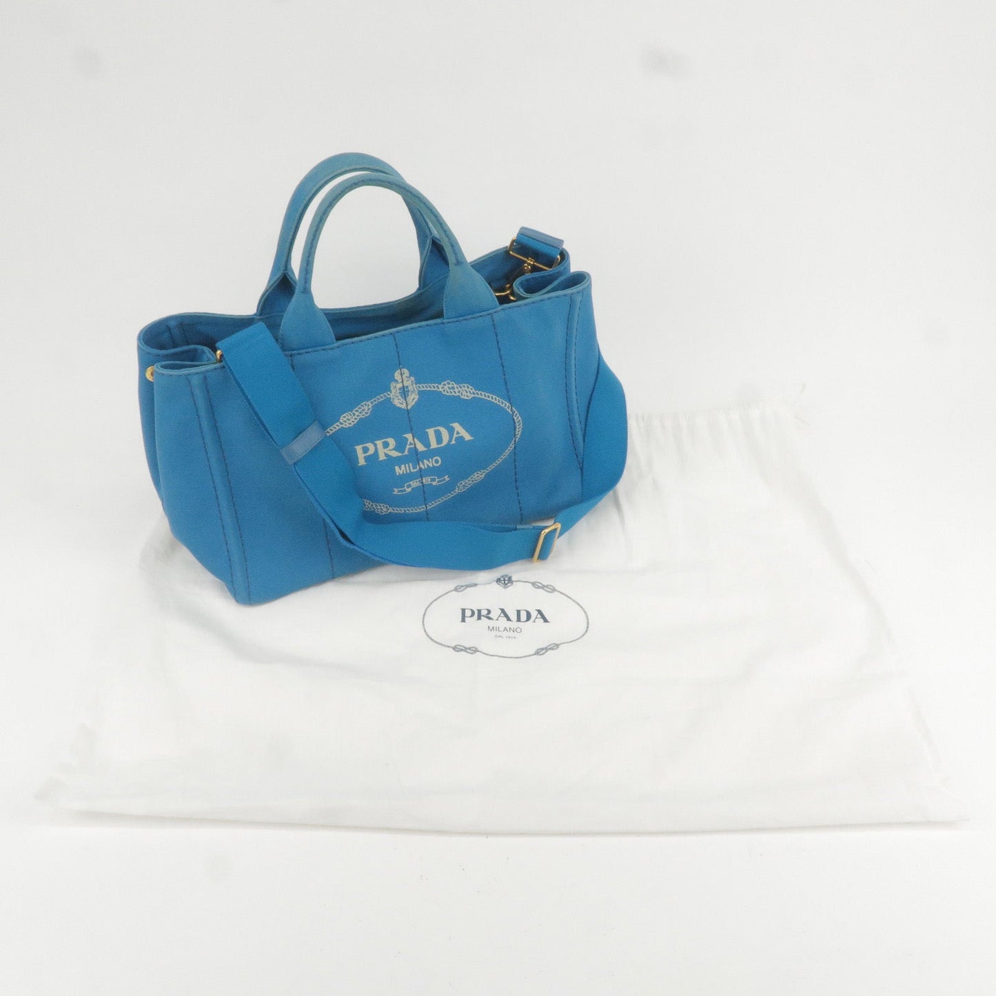 PRADA Canapa Canvas 2Way Hand Bag Tote Bag Blue 1BG642