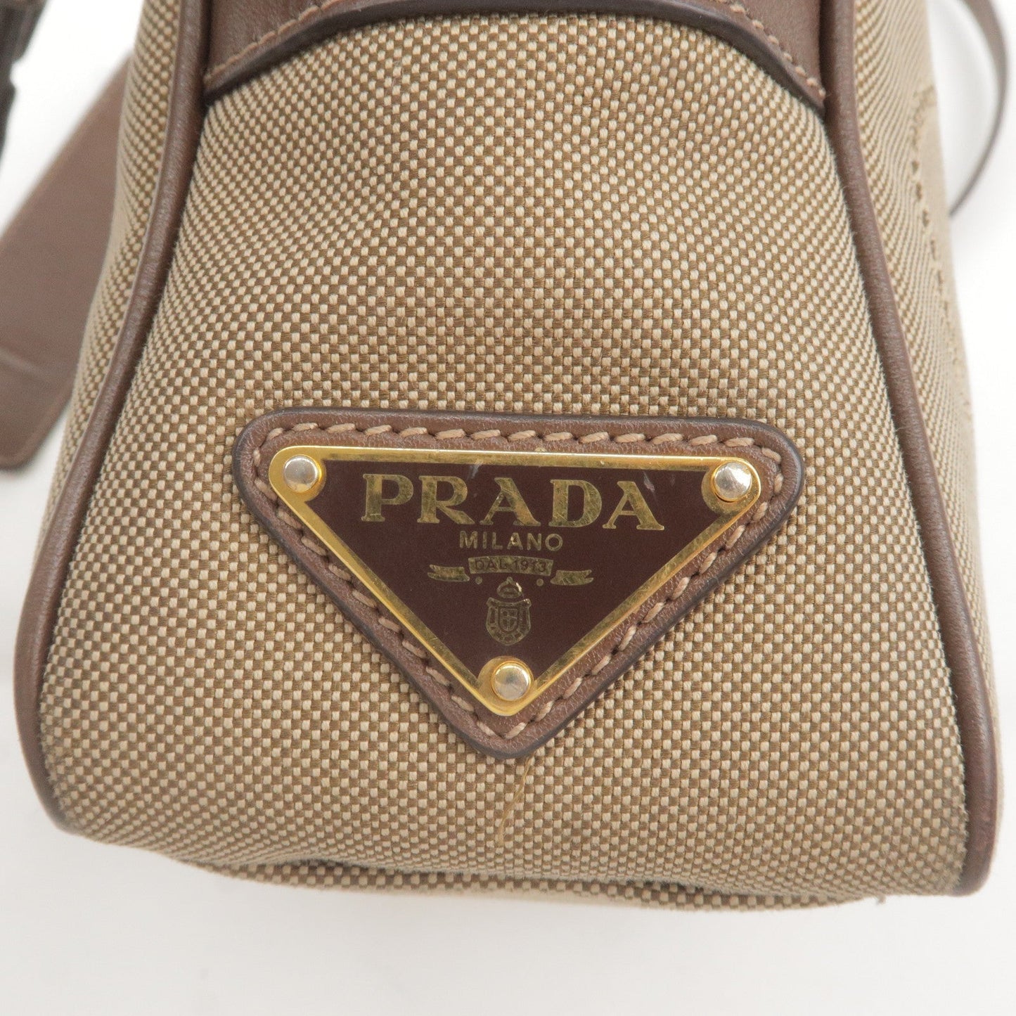 PRADA Logo Jacquard Leather Shoulder Bag Beige Brown 1BH089