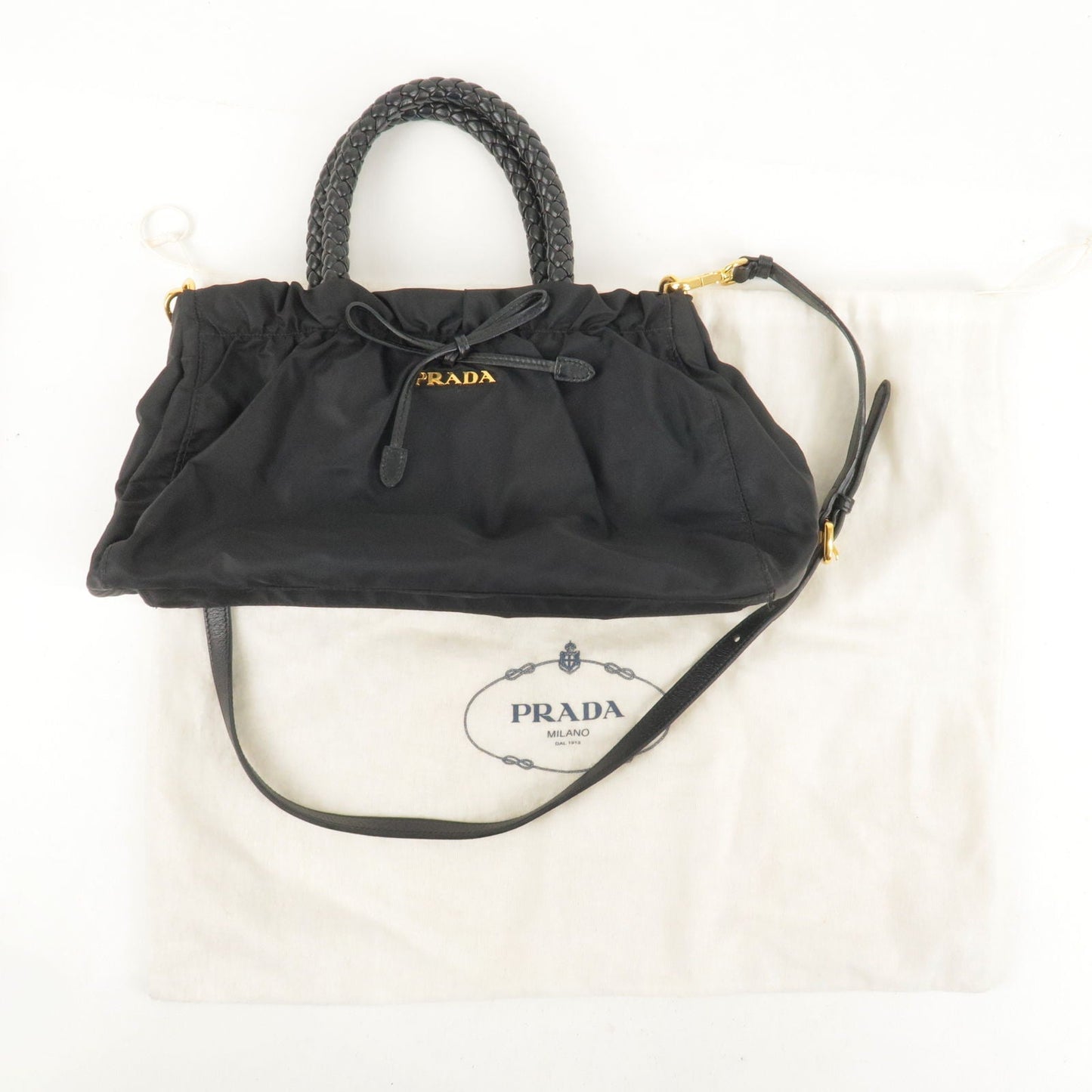 PRADA Nylon Leather Ribbon 2Way Bag Shoulder Bag NERO Black