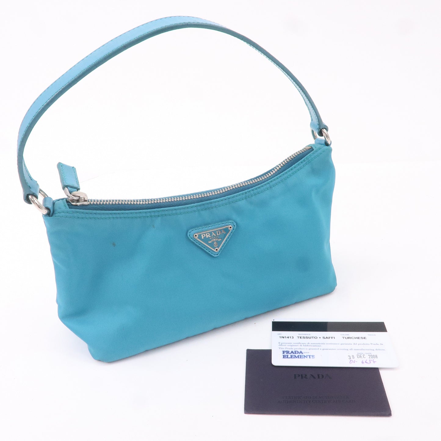 PRADA Nylon Leather Shoulder Bag Pouch Turquoise blue 1N1413