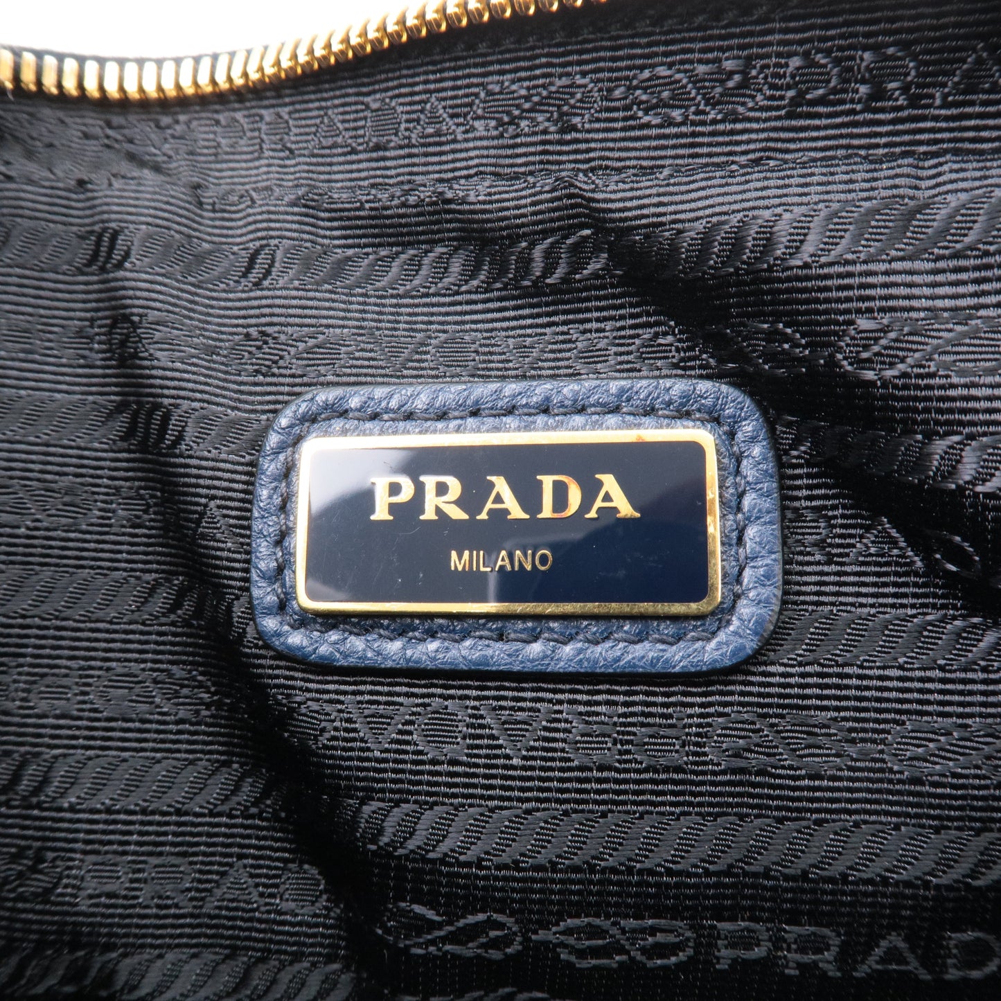 PRADA Logo Vitello Daino Leather Shoulder Bag Navy 1BH082