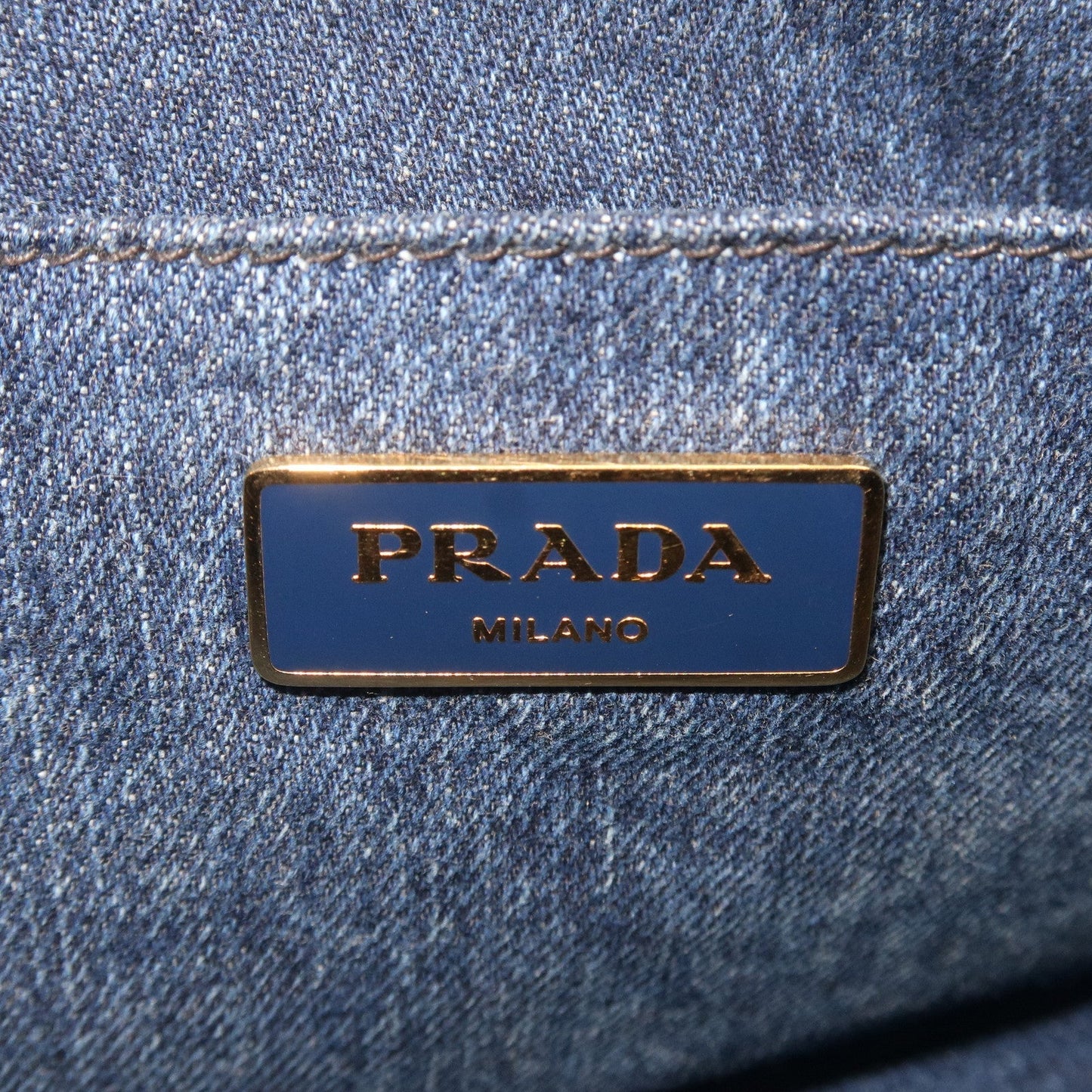 PRADA Canapa Denim Logo Hand Bag Tote Bag Blue B1877B