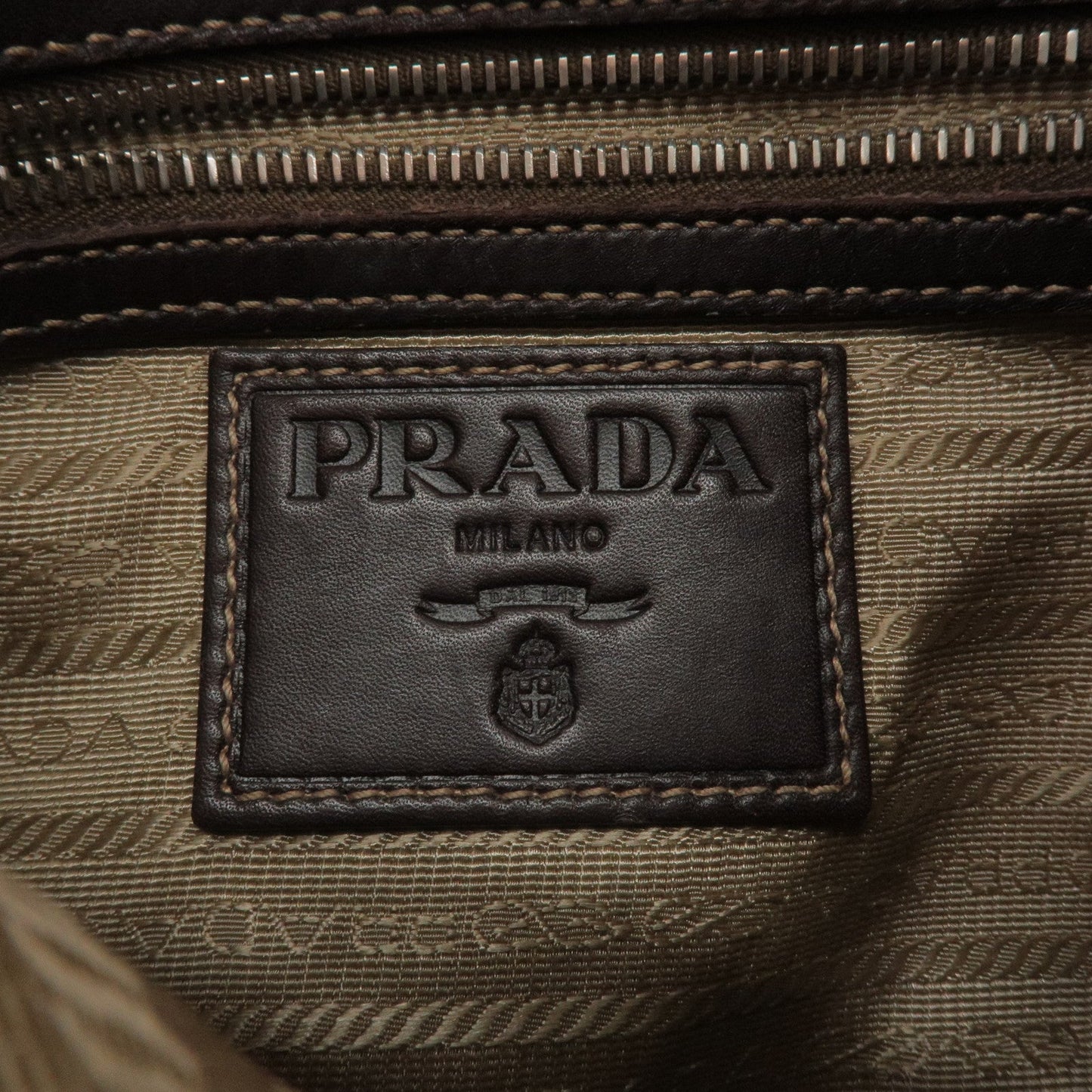 PRADA Logo Jacquard Leather Shoulder Bag Beige Brown BT0534