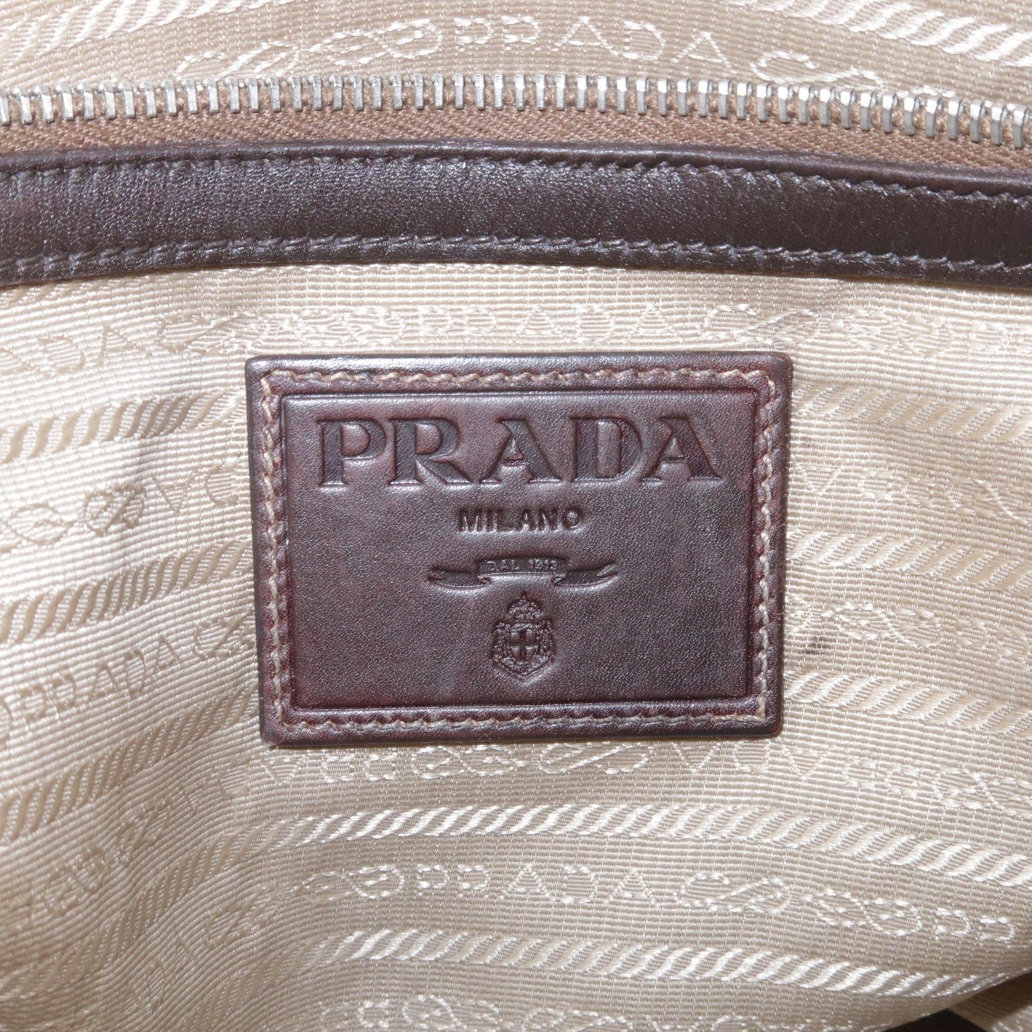 PRADA Logo Jacquard Leather 2Way Bag Tote Bag Beige BR3413