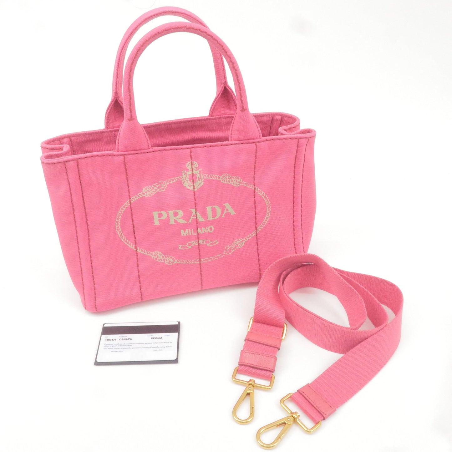 PRADA Logo Canapa Mini Canvas 2Way Tote Bag Pink 1BG439