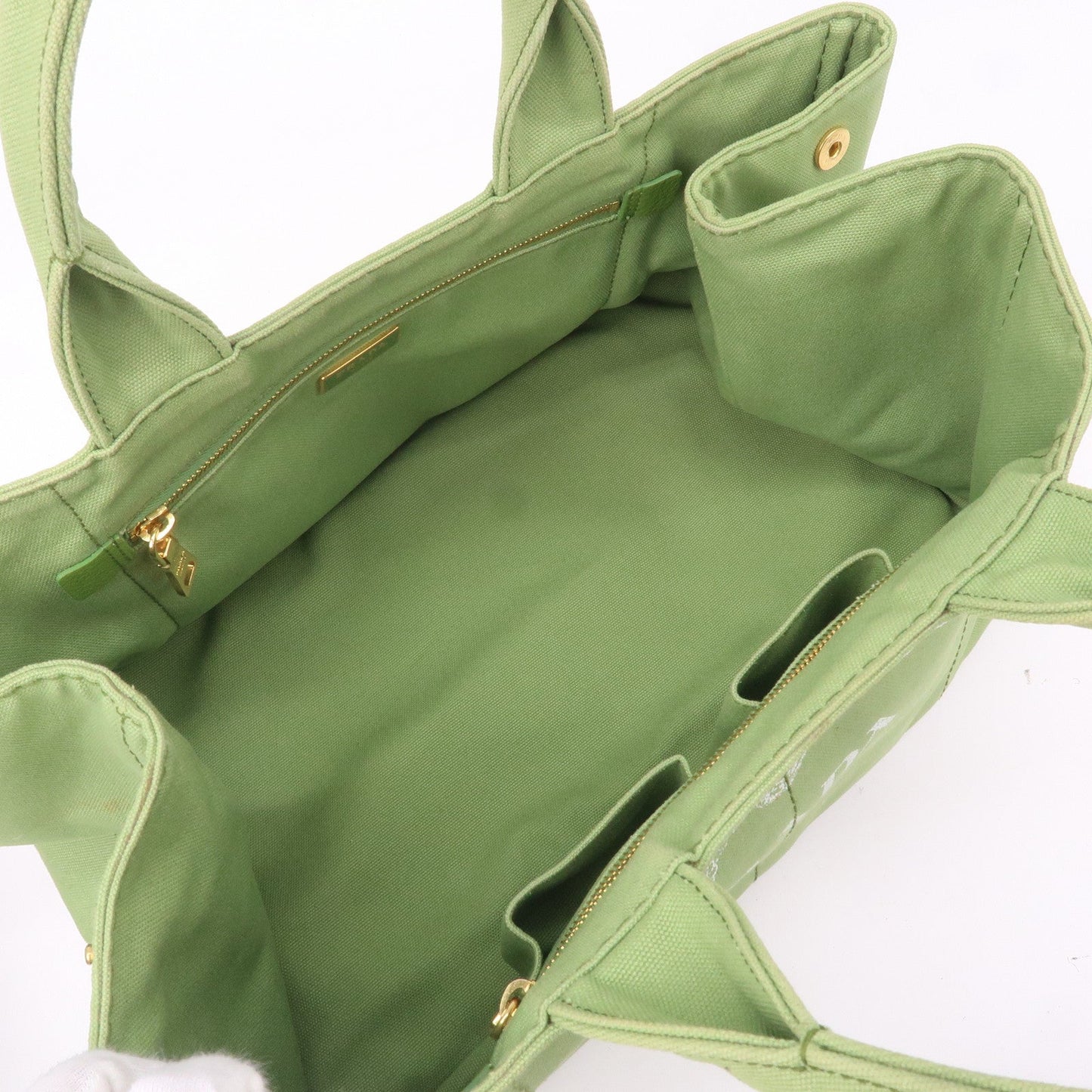 PRADA Canapa Canvas Tote Bag Hand Bag Green B1877B