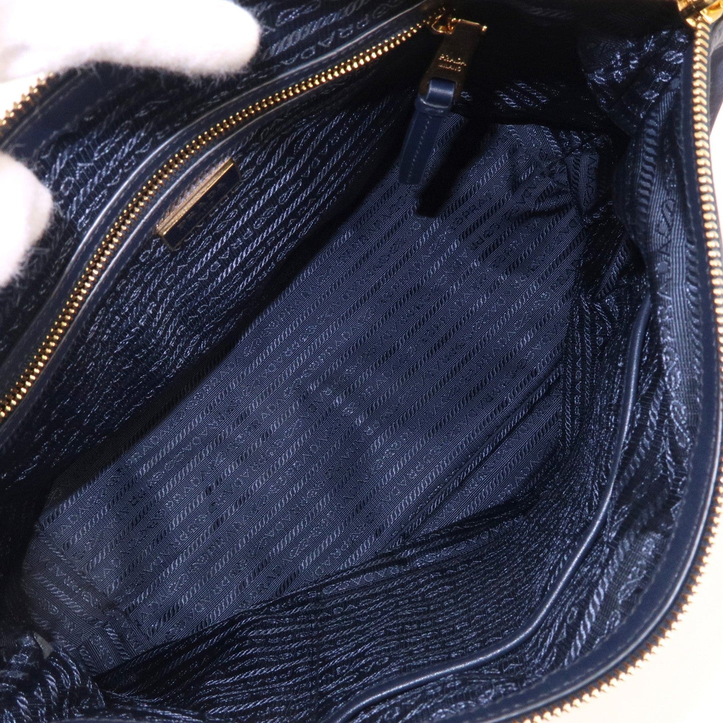 PRADA Nylon Leaether Tote Bag Shoulder Bag Navy 1BC060