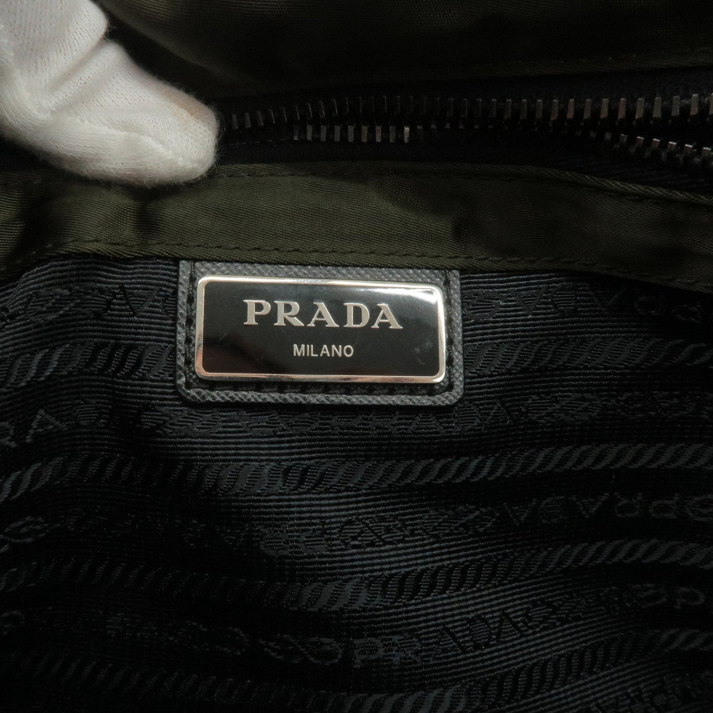 PRADA Logo Nylon Leather Shoulder Bag Crossbody Bag Khaki Black