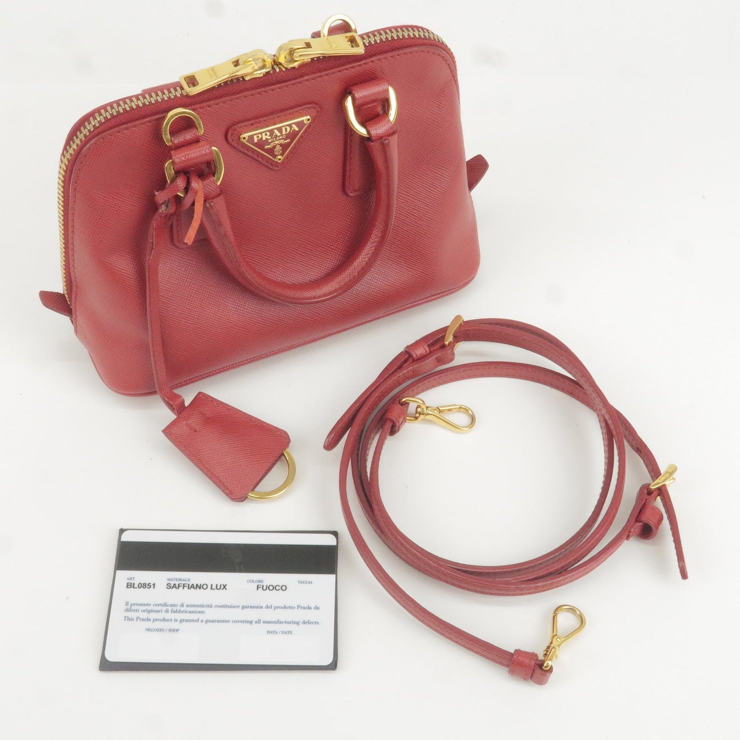 PRADA Leather Promenade Mini 2Way Bag Shoulder Bag Red BL0851