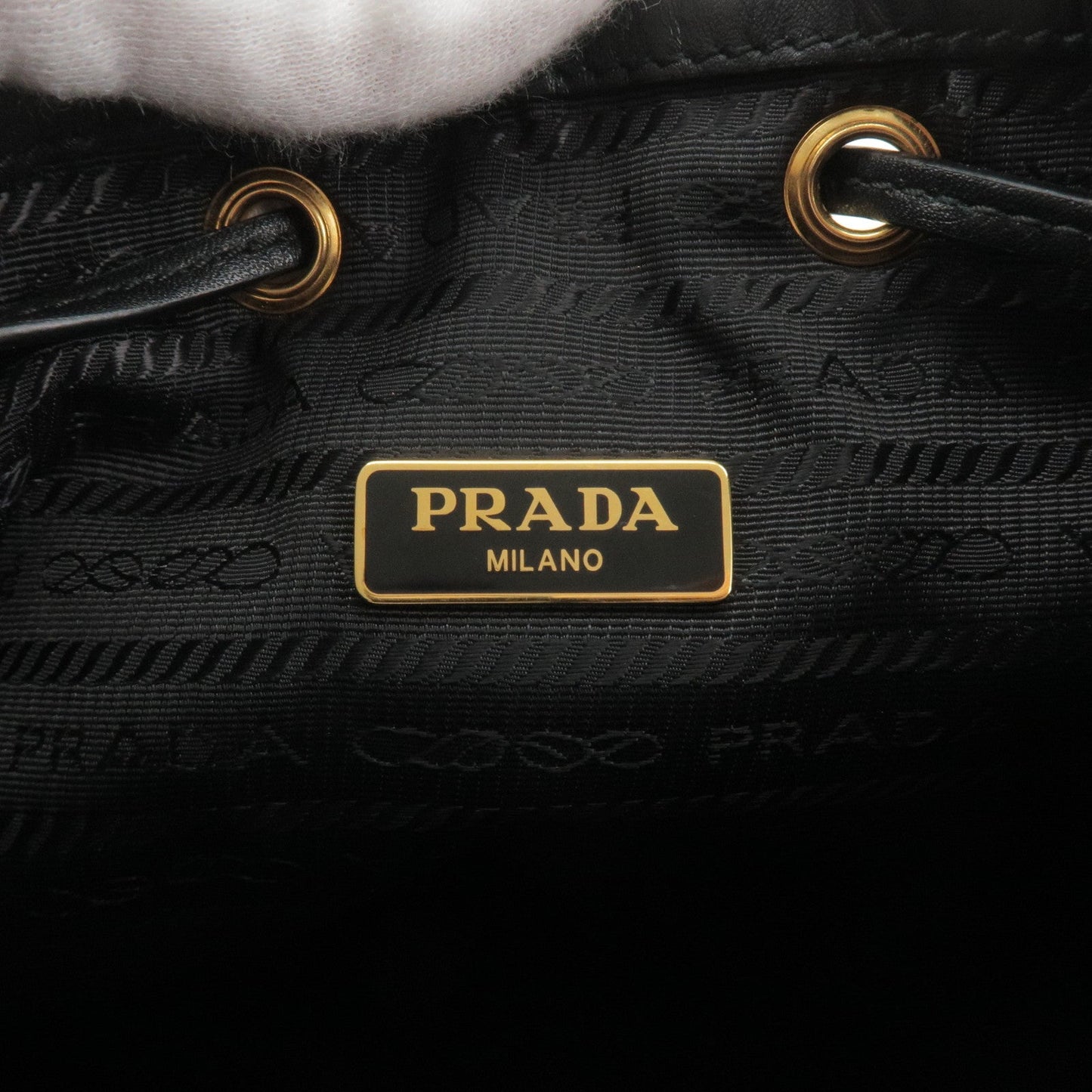 PRADA Logo Jacquard Leather 2Way Bag Hand Bag Black 1BH038