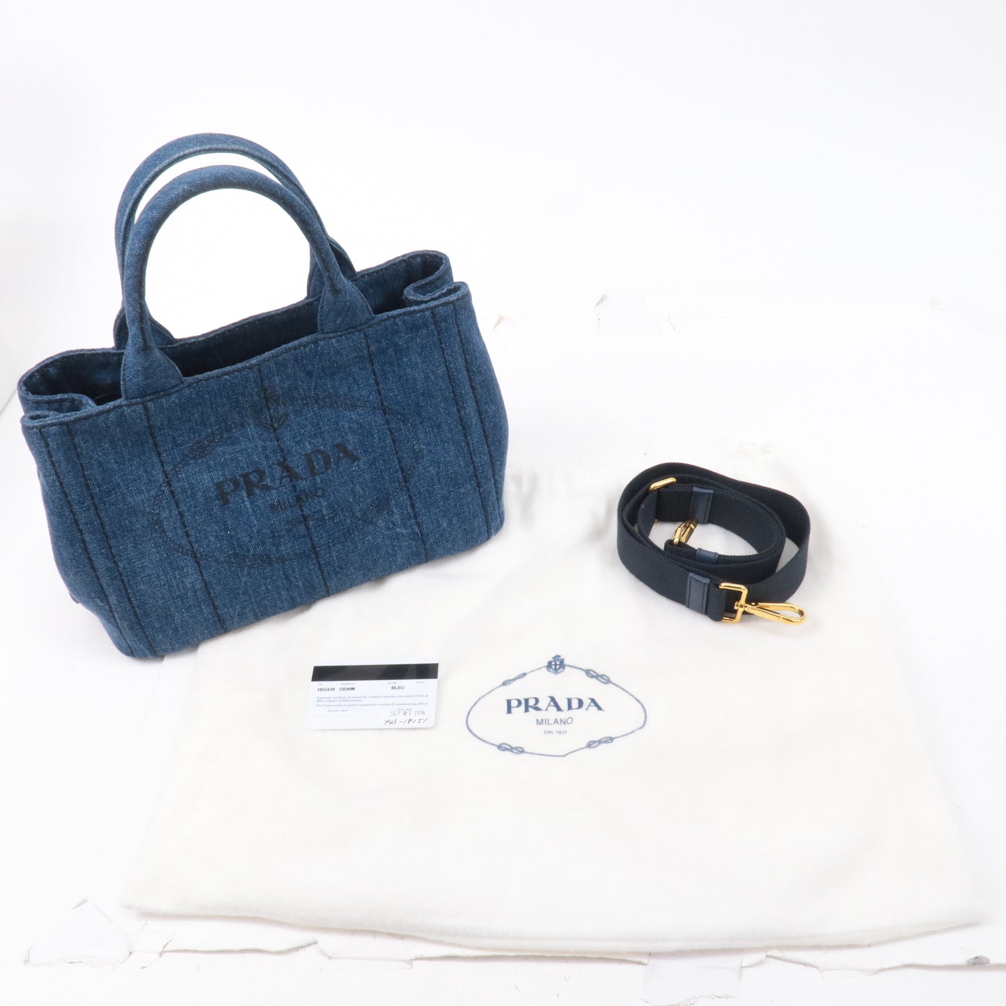 PRADA Denim Canapa Mini Canvas 2Way Tote Bag Hand Bag Navy 1BG439