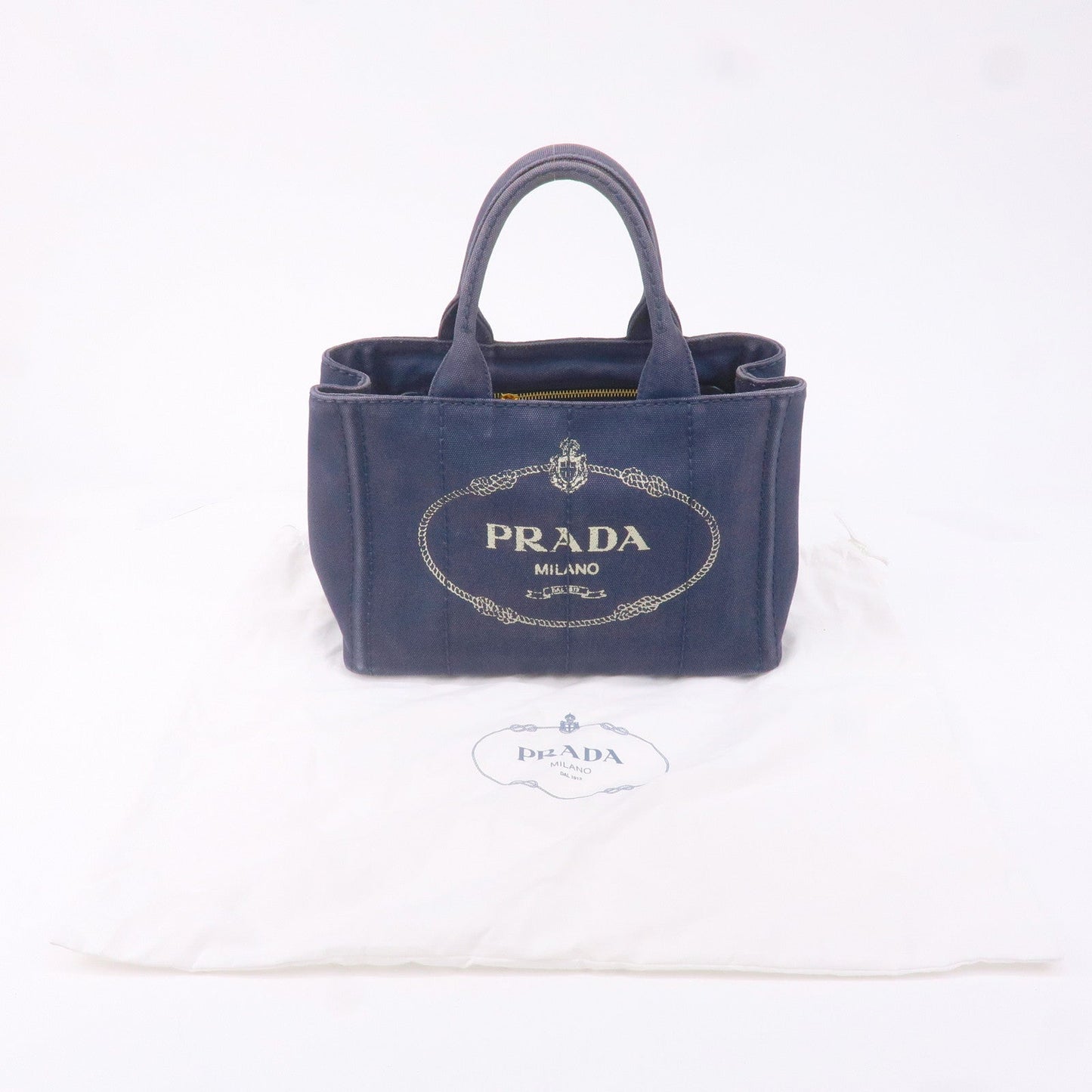 PRADA Canapa Mini Canvas 2Way Tote Bag Hand Bag Navy 1BG439