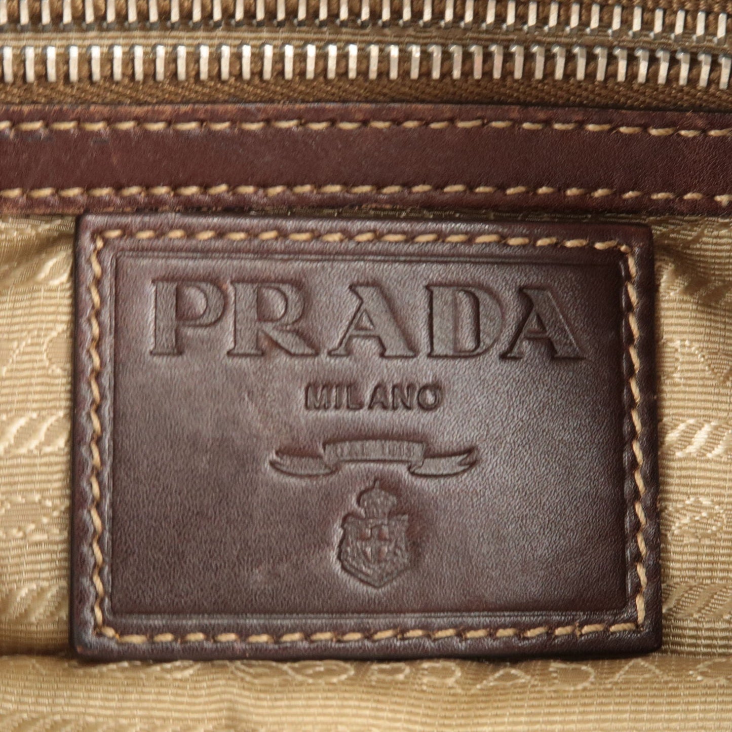 PRADA Logo Jacquard Leather Shoulder Bag Beige Brown BT0533