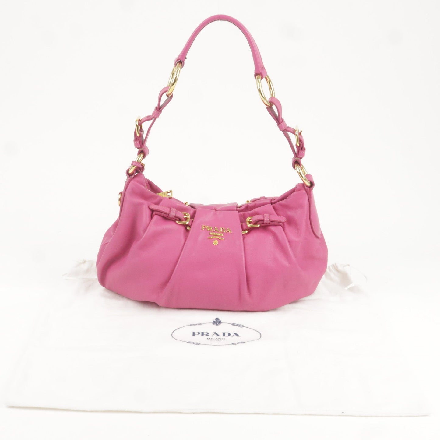 PRADA Logo Leather Shoulder Bag Pink Gold BR3795