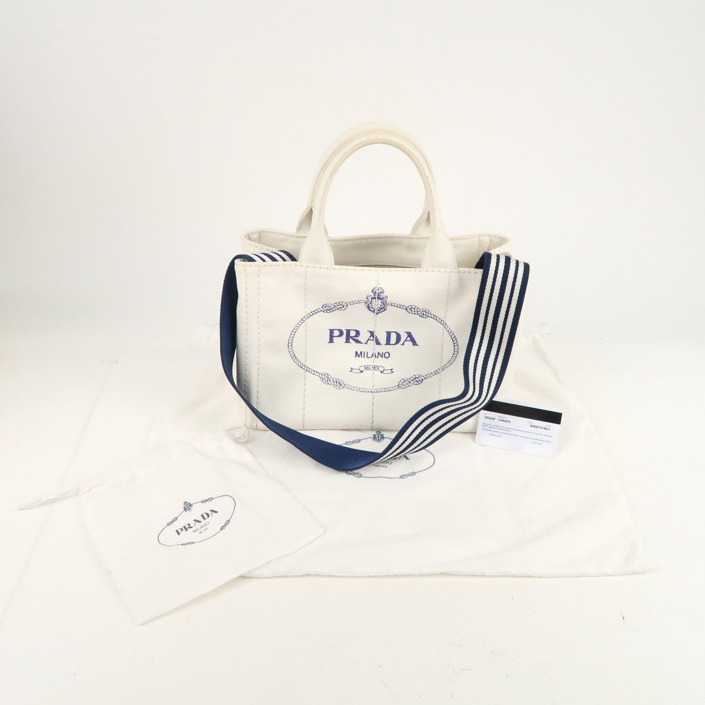 PRADA Canapa Mini Canvas 2Way Tote Bag Hand Bag White 1BG439