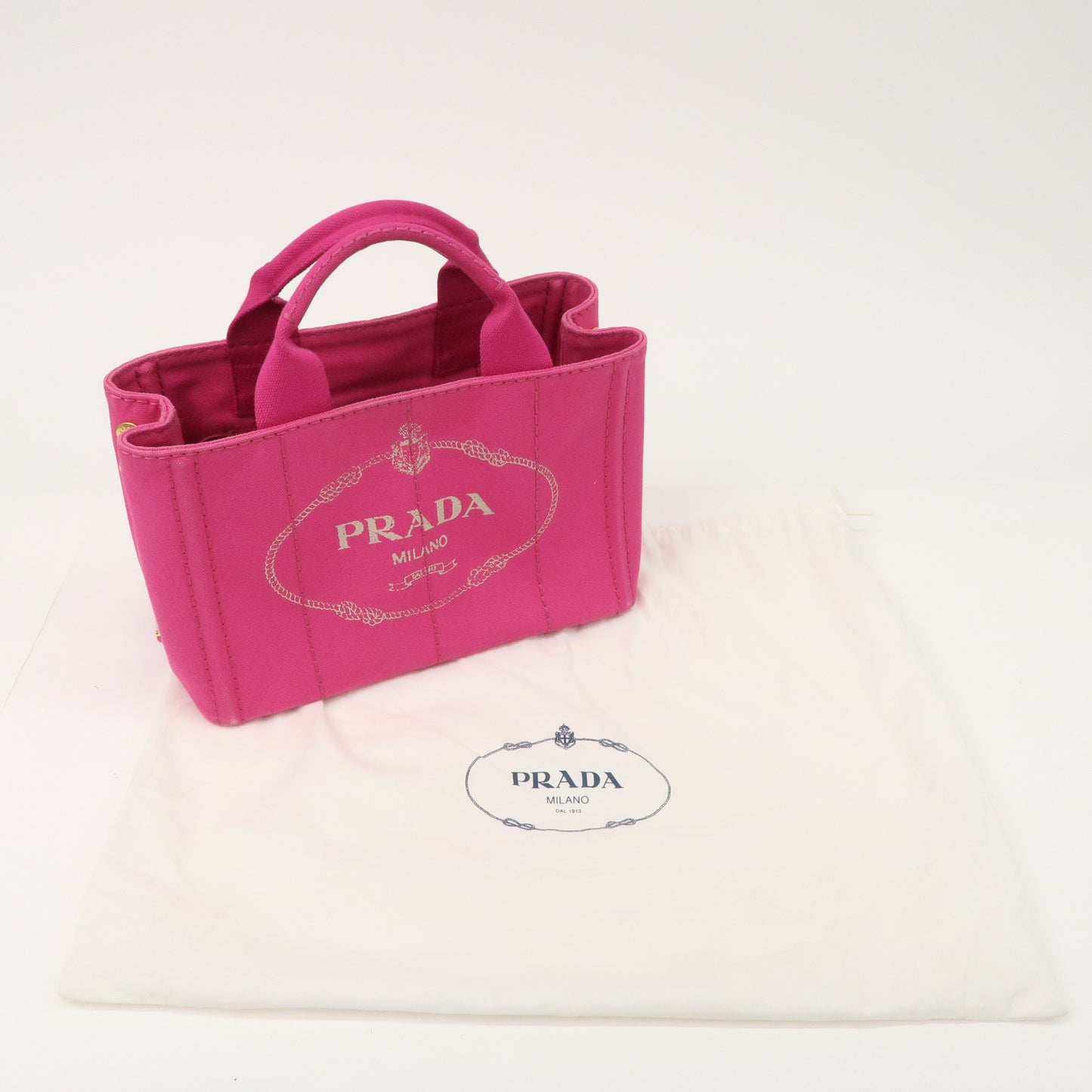 PRADA Logo Canapa Mini Canvas 2Way Tote Bag Pink 1BG439