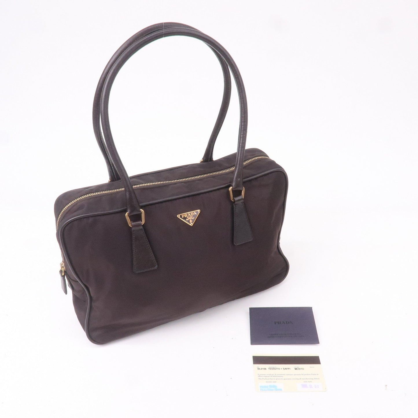 PRADA Nylon Leather Hand Bag Shoulder Bag Brown BL0106