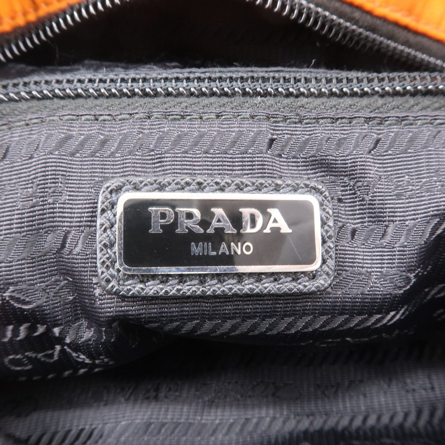 PRADA Leather Nylon Hand Bag  Shoulder Bag Orange Black