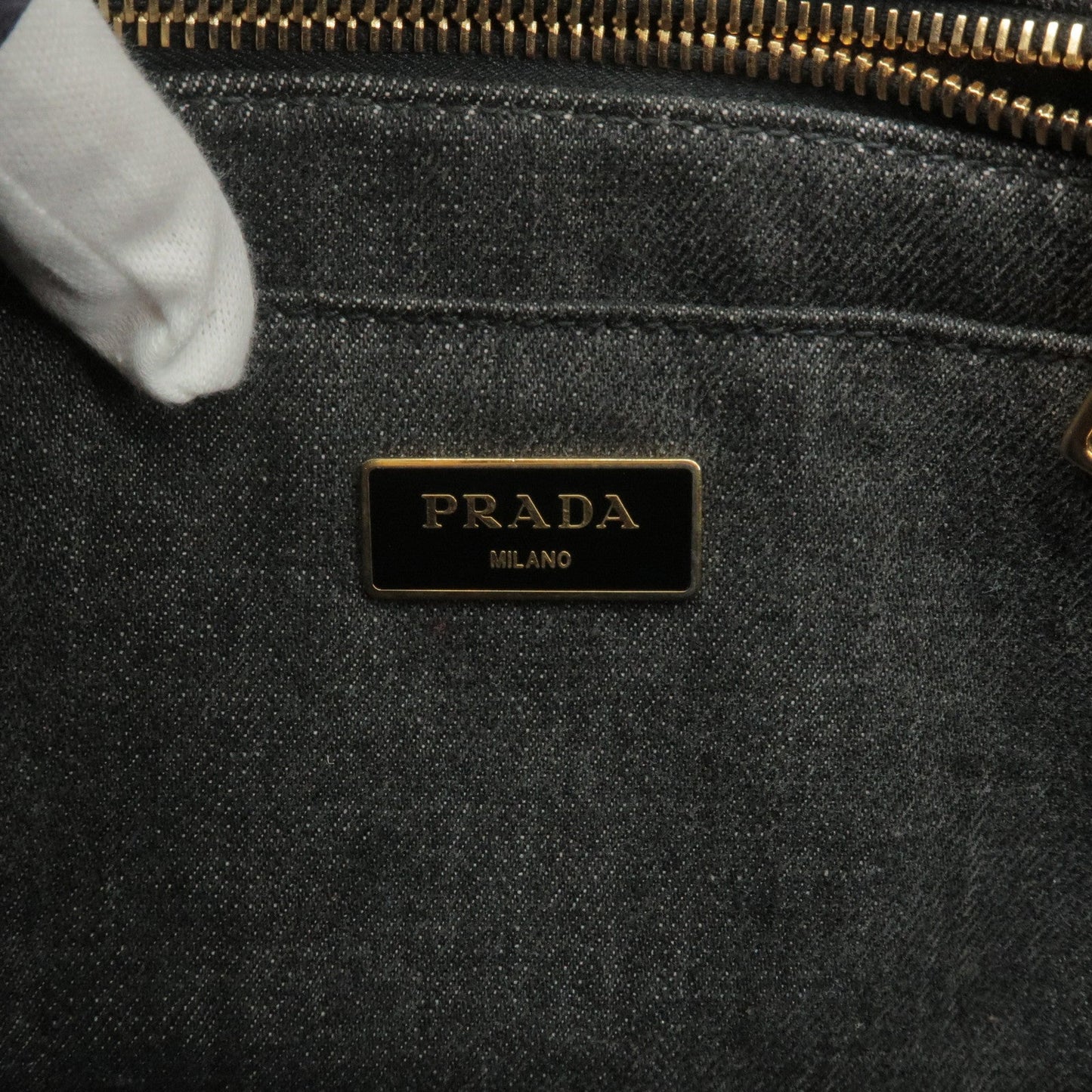 PRADA Logo Denim Mini Canapa  2Way Bag Hand Bag Black 1BG439