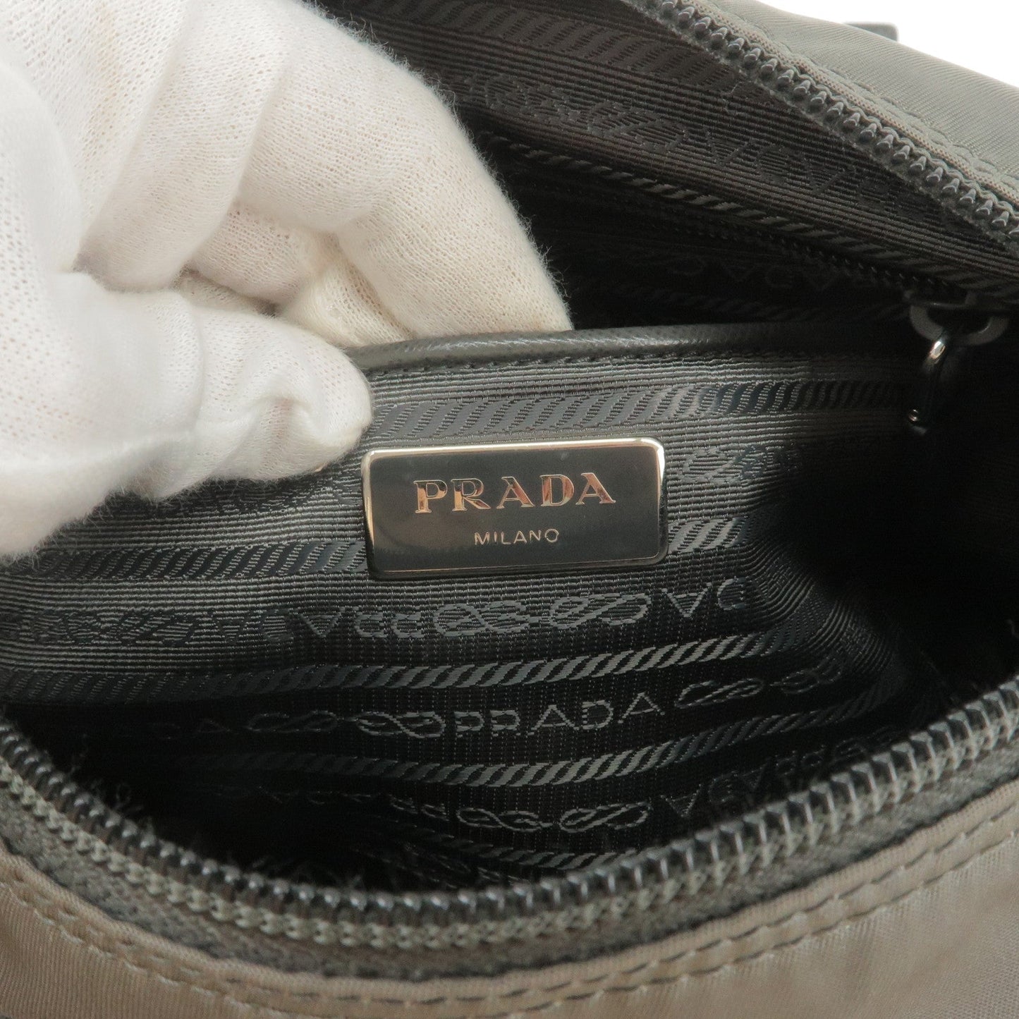 PRADA Logo Nylon Leather Shoulder Bag Crossbody Bag Gray