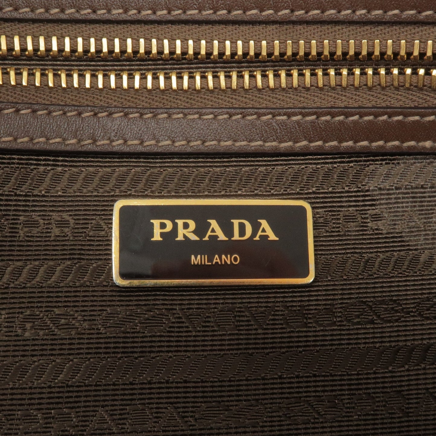 PRADA Logo Jacquard Leather Shoulder Bag Beige Brown 1BH089