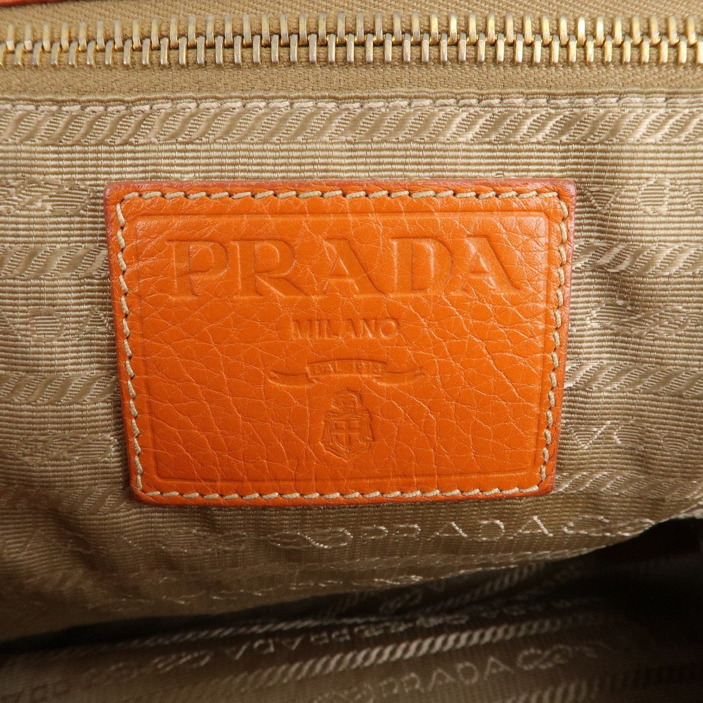 PRADA Logo Jacquard Leather 2Way Hand Bag Beige Orange BN1453