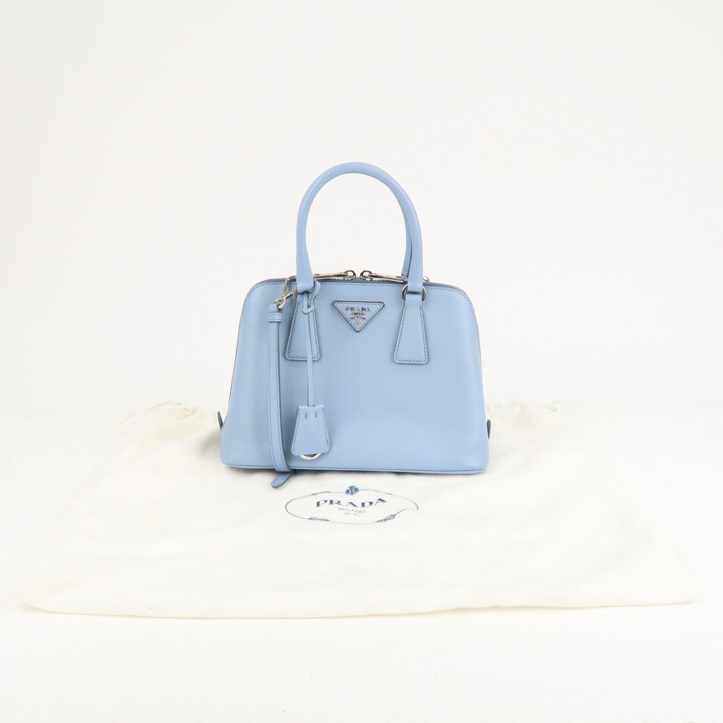 PRADA Logo Leather 2Way Bag Hand Bag Shoulder Bag Blue 1BA838