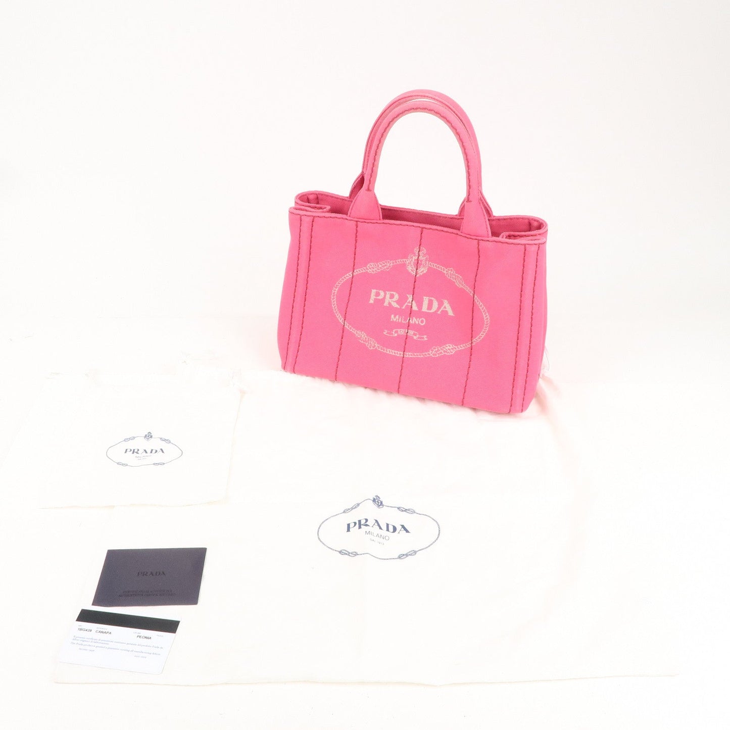 PRADA Logo Canapa Mini Canvas 2Way Tote Bag Pink 1BG439