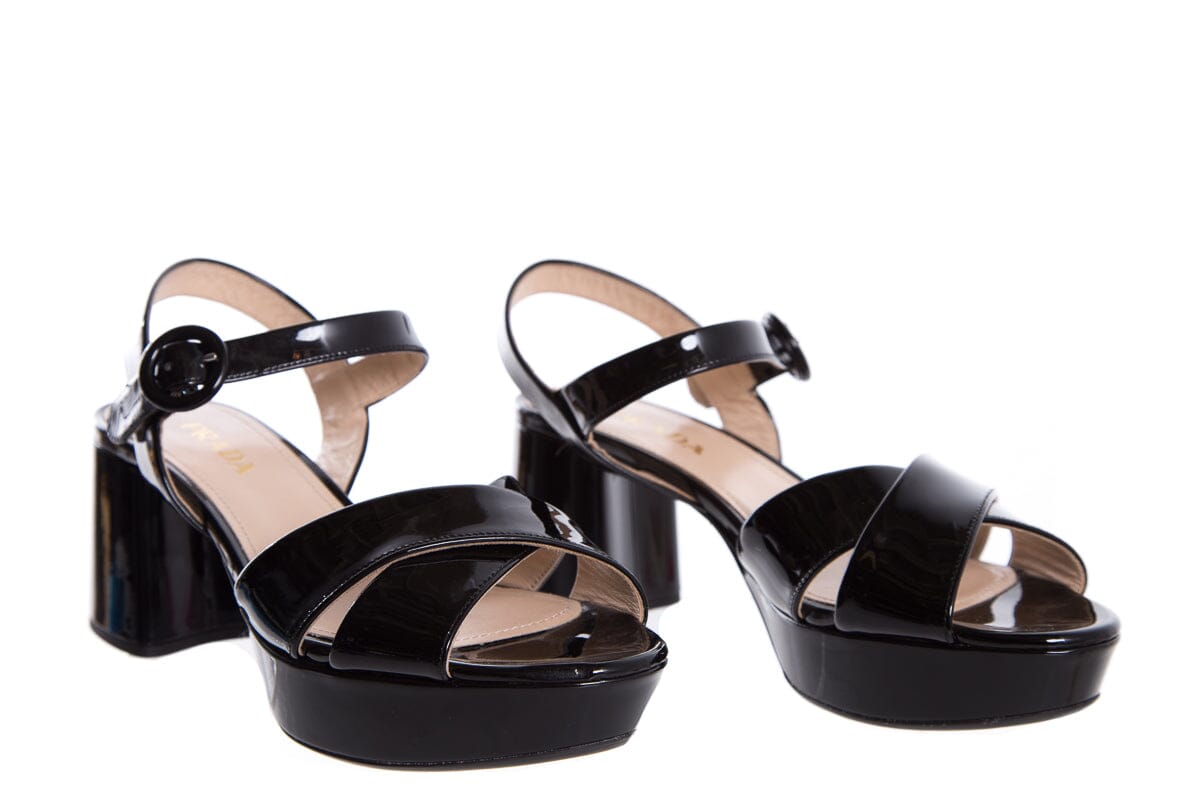 Prada Black Patent Leather Sandals SZ 39