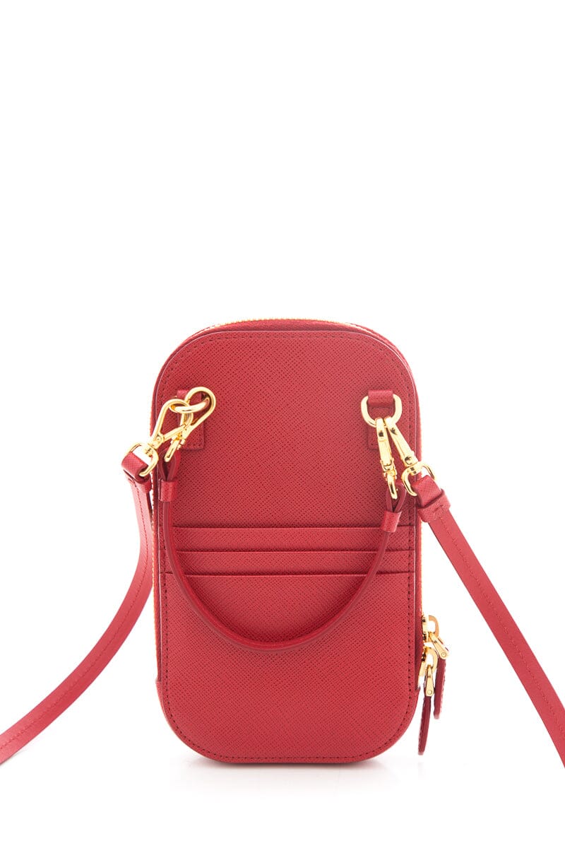 Prada Red Leather Zip Phone Holder Cross-Body