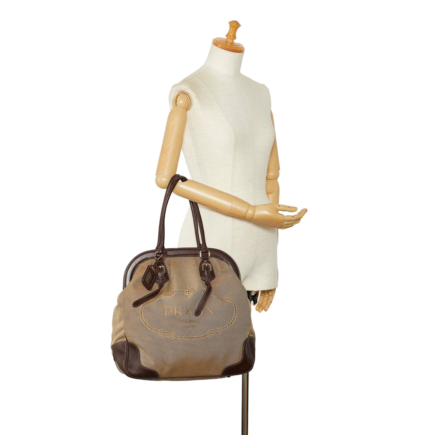 Brown Prada Canapa Logo Frame Tote Bag